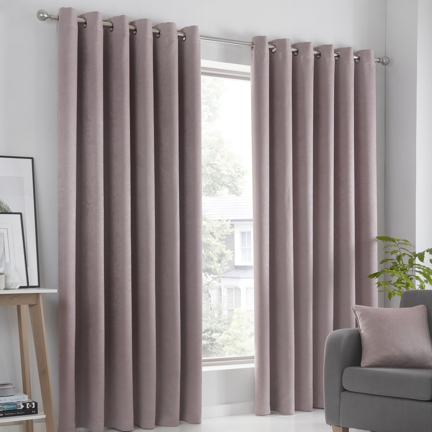 Fusion Strata Dim Out Eyelet Curtains - Blush Pink-168x183cm