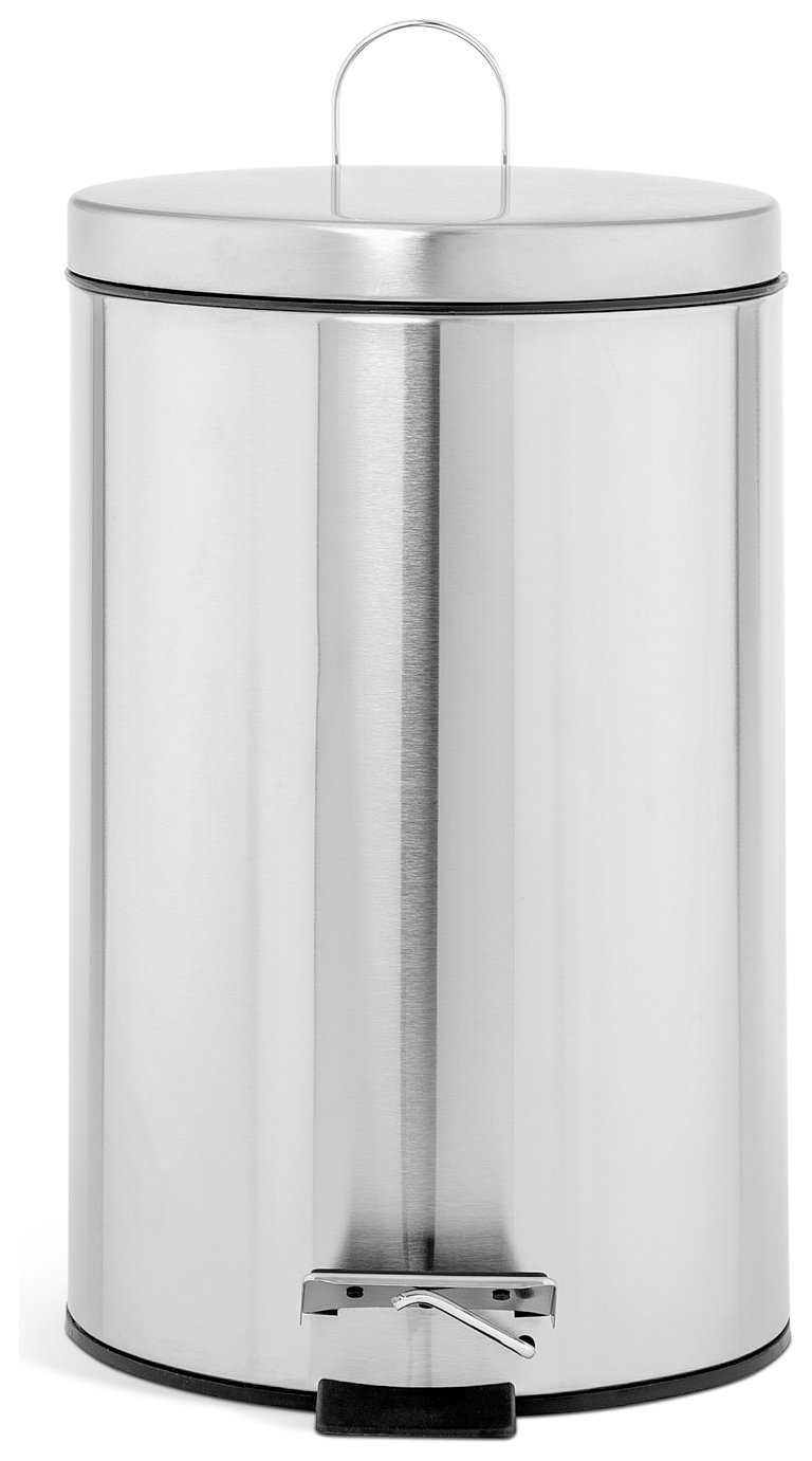 Habitat 12 Litre Brushed Stainless Steel Pedal Bin - Chrome