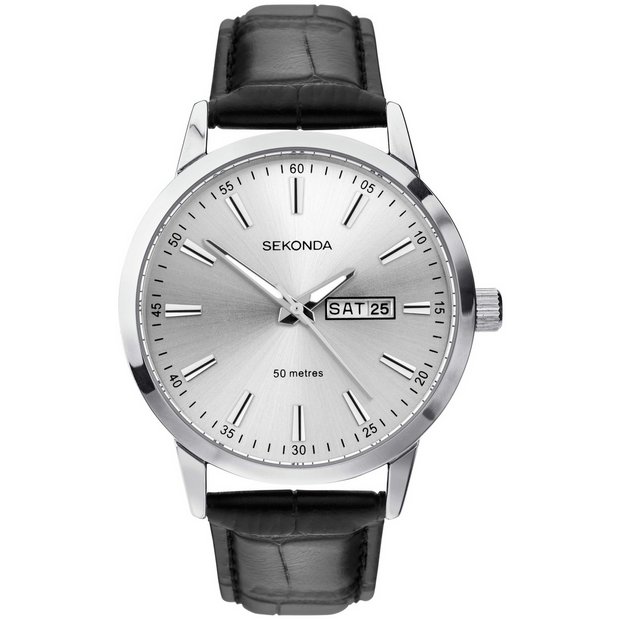 Sekonda grey leather strap on sale watch