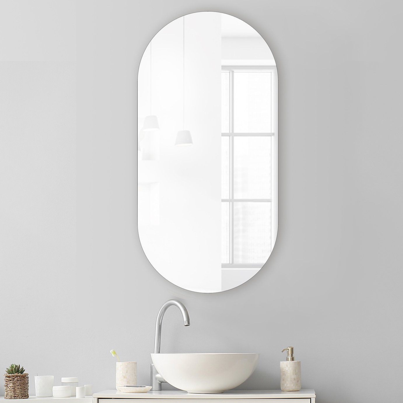 Innova Oval Rimless Bathroom Wall Mirror - 60x30cm