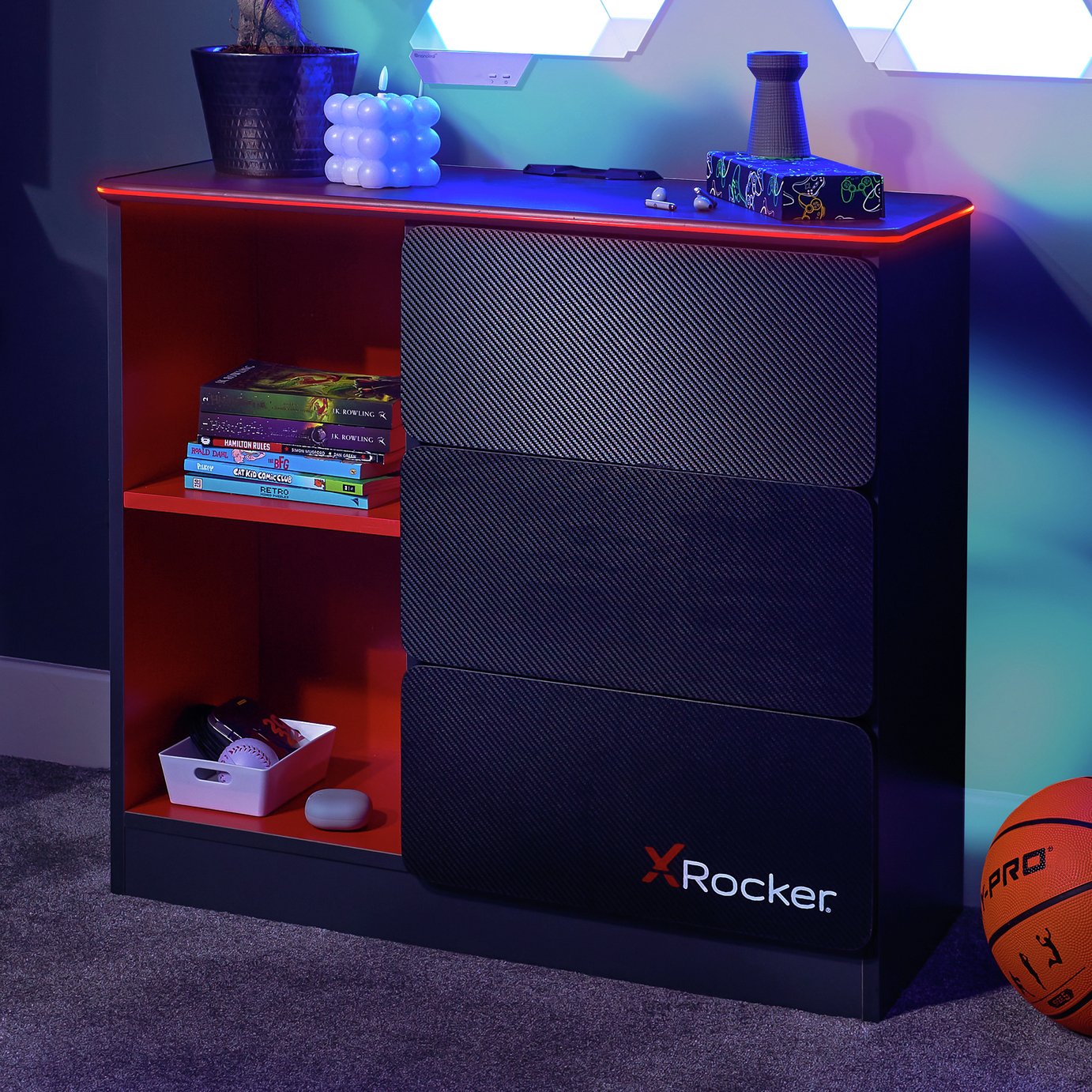 X Rocker Carbon Tek LED 3 Drawer Chest
