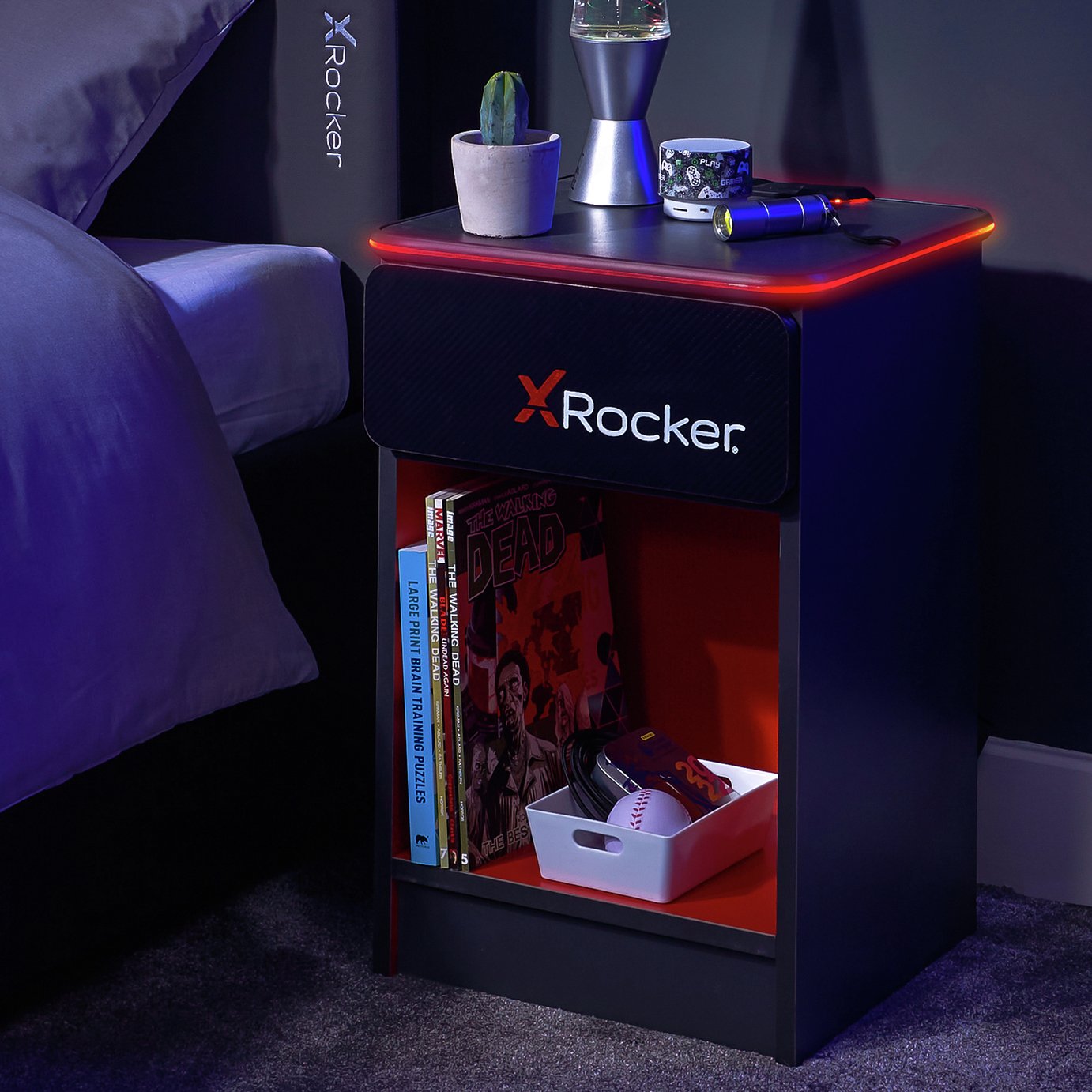 X Rocker Carbon Tek LED Wireless Charging Bedside Table