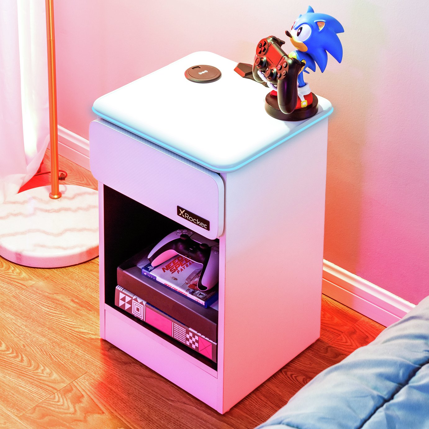 X Rocker Carbon Tek LED Wireless Charging Bedside Table