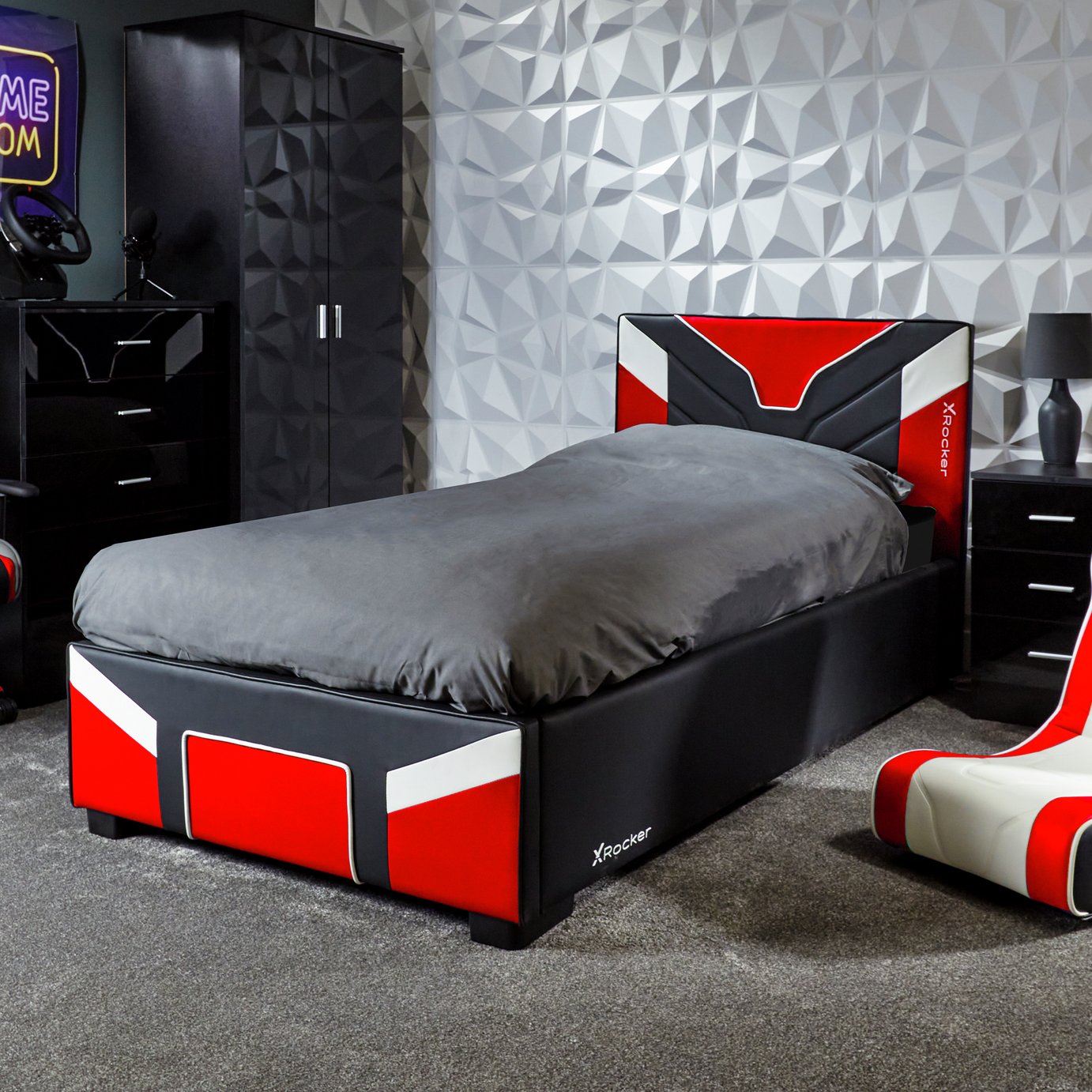 X Rocker Cerberus Single Ottoman Gaming Bed  - Red