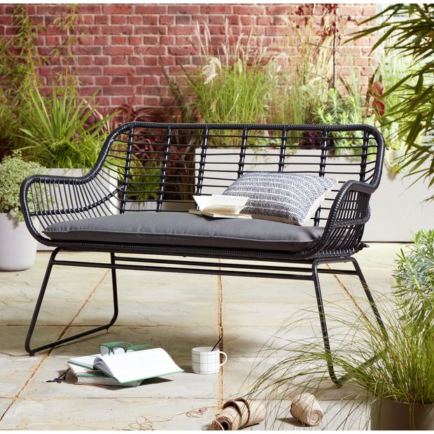 Buy Habitat Ross Rattan Effect Garden Bench Black Garden benches Habitat