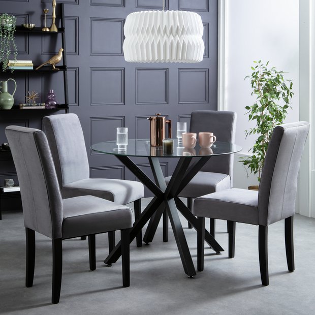 Buy Argos Home Alice Glass and Black Table 4 Grey Chairs Dining table and chair sets Argos