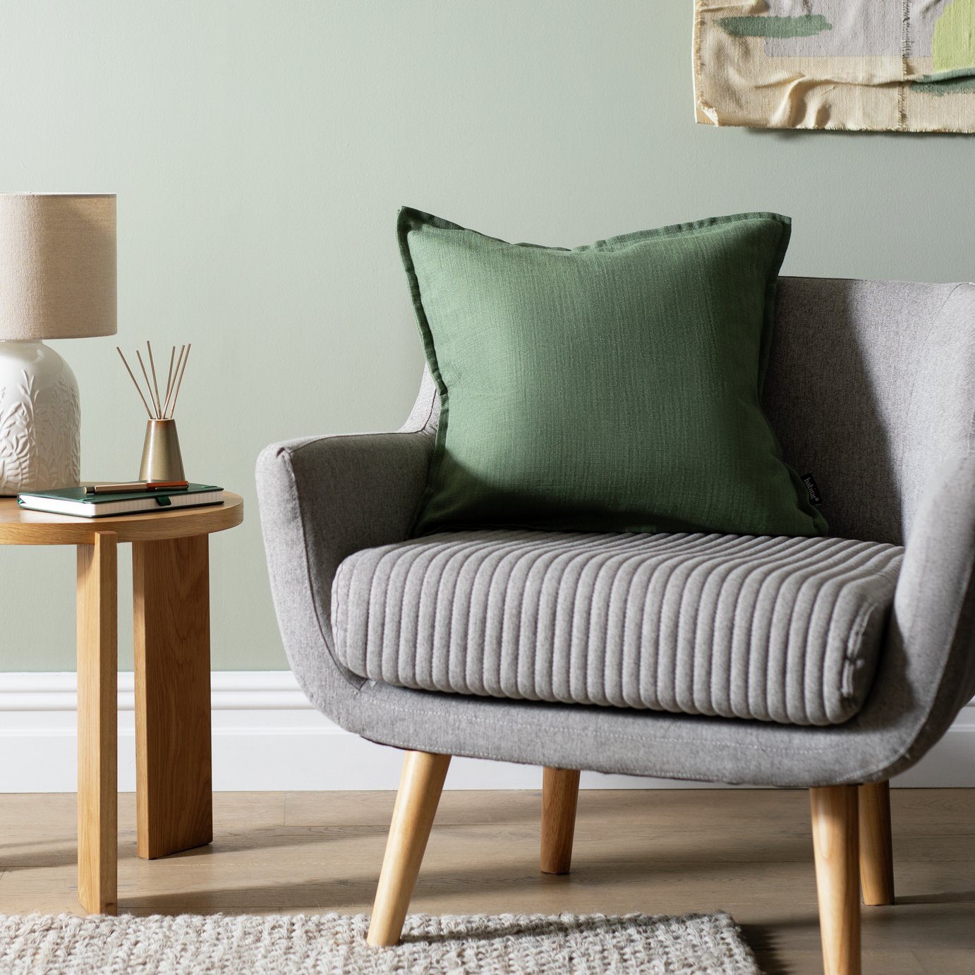 Habitat Linen Look Cushion - Olive - 50x50cm