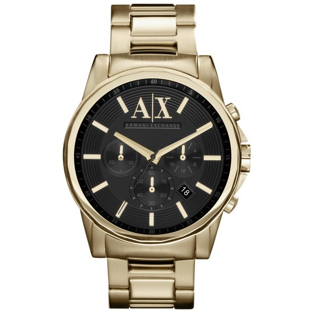 Buy Armani Exchange Men s Gold Coloured Stainless Steel Watch Men s watches Argos