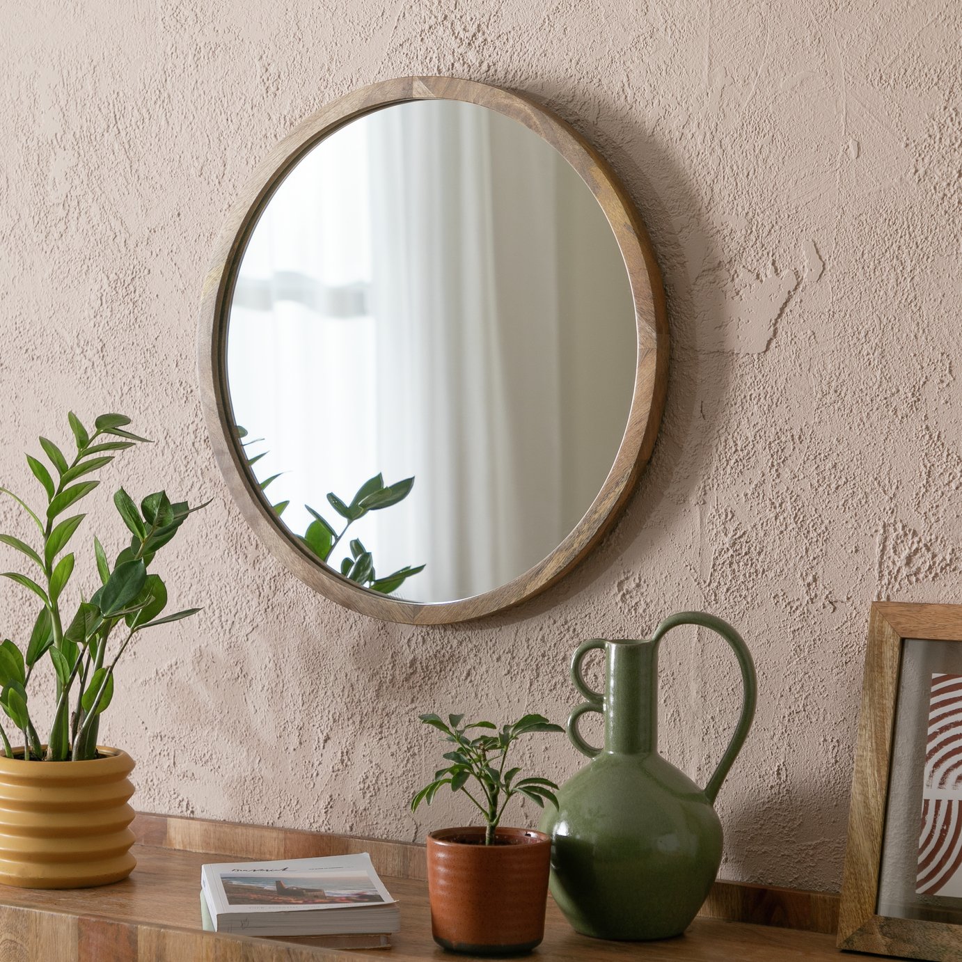Habitat Mango Wood Round Wall Mirror - 50x50cm