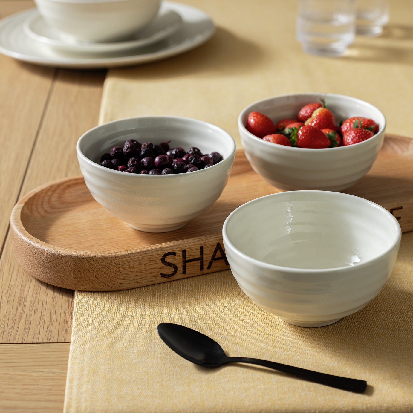 Habitat Ripple 3 Piece Stoneware Nibble Bowls - Cream