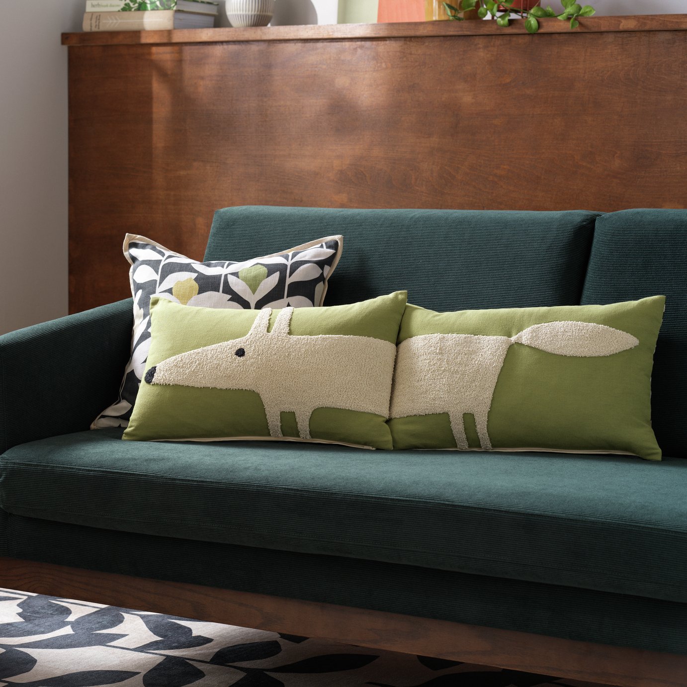 Habitat x Scion Mr Fox Cushions 2 Pack Green & White-30x60cm