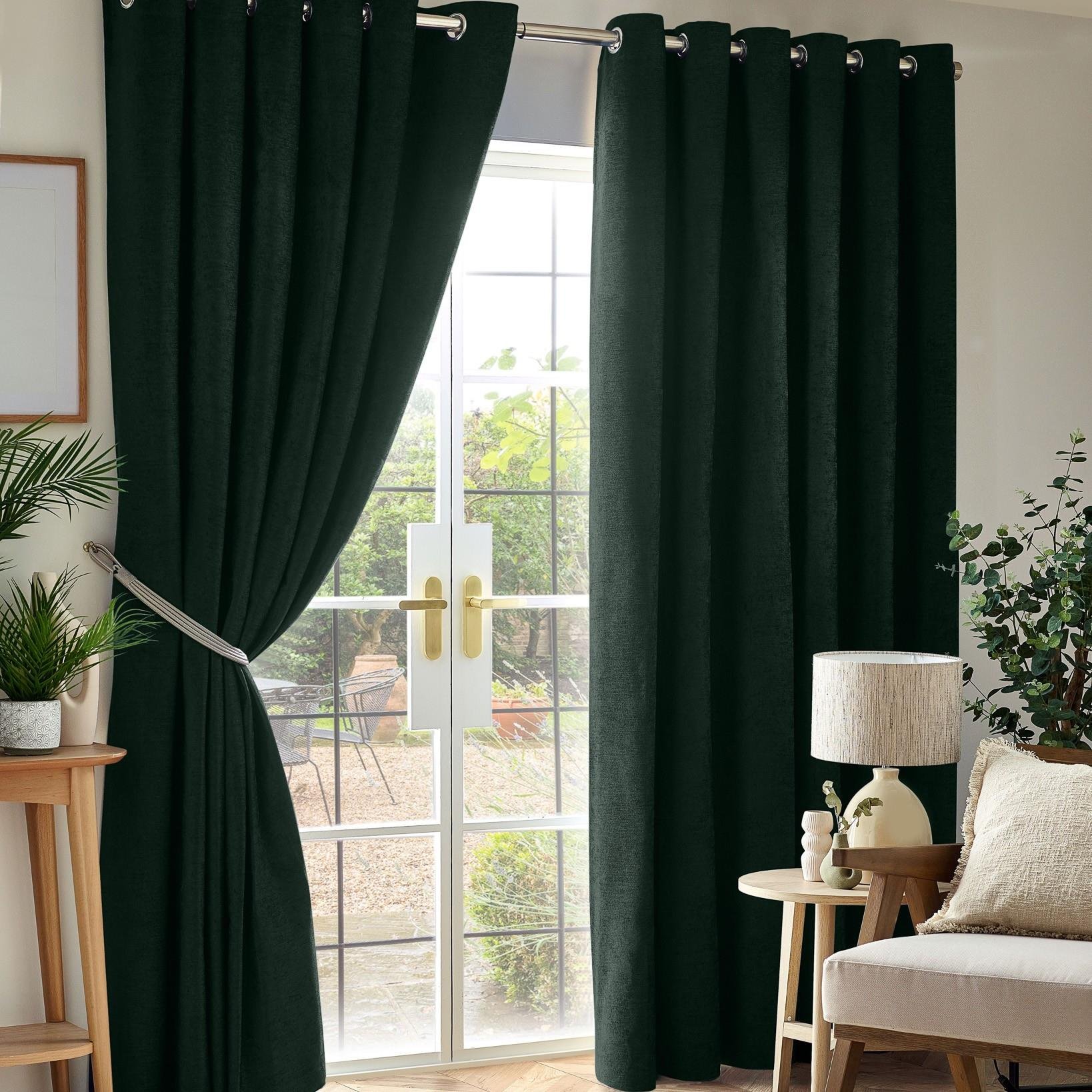Luxury Living Chenille Blackout Eyelet Curtains 117cm x 137cm - Green