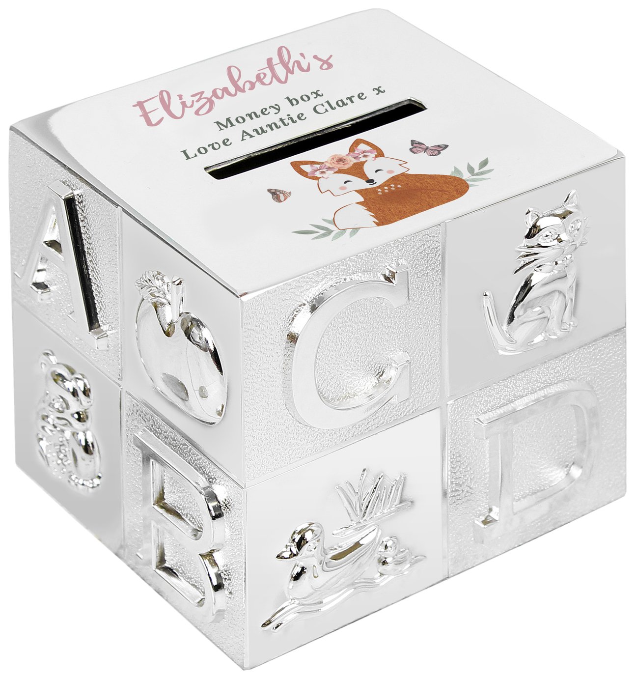 Personalised Message Fox ABC Metal Money Box