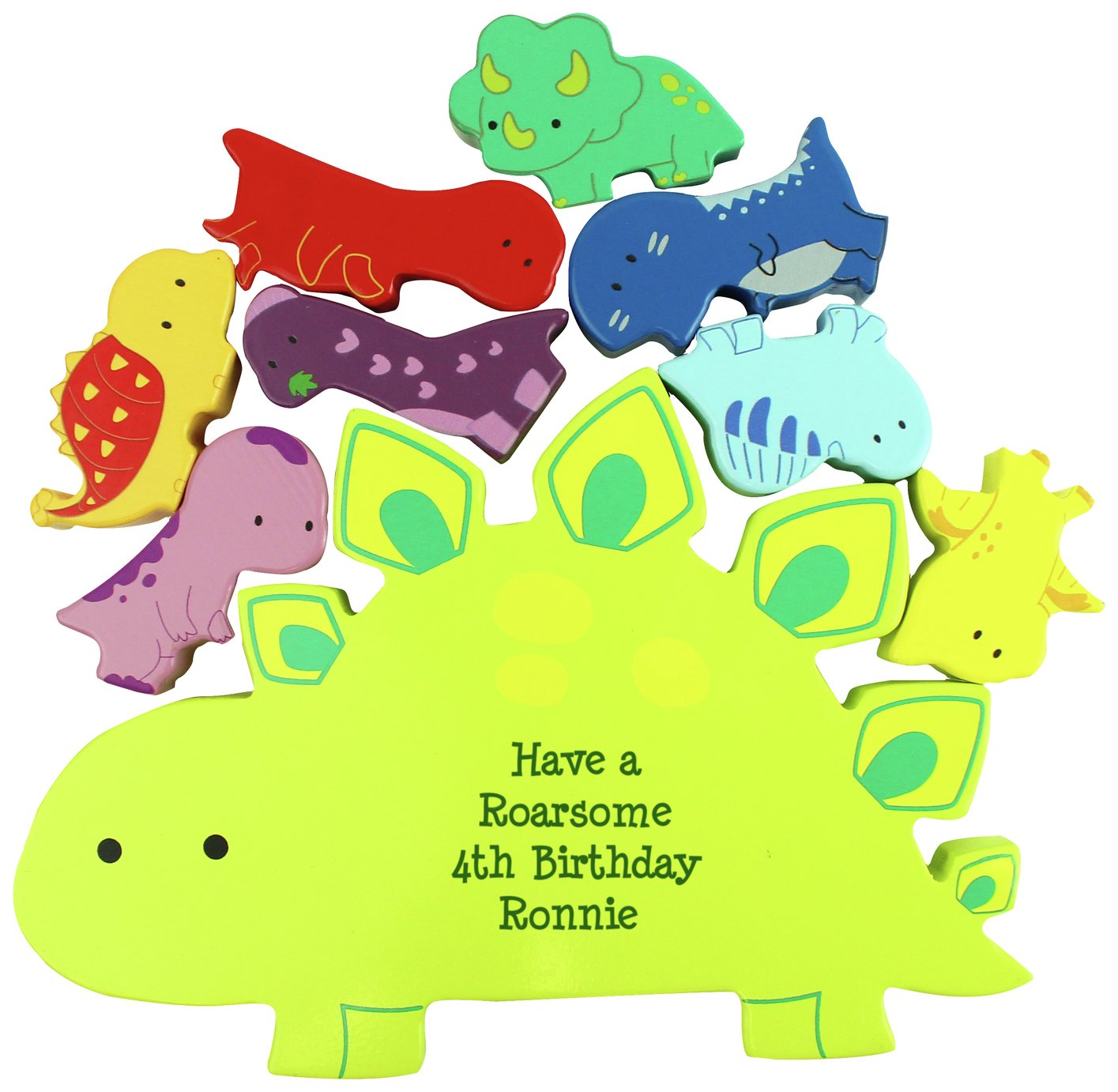 Personalised Message Free Text Wooden Dinosaur Stacker