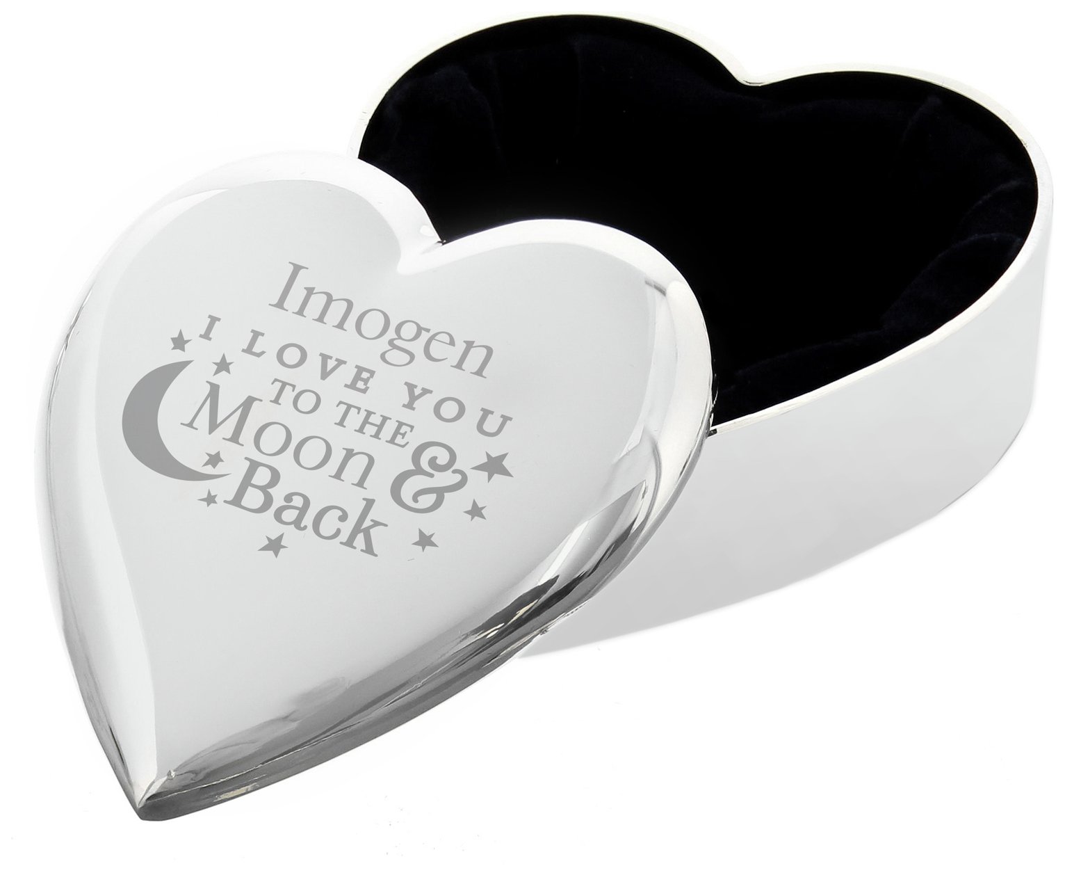 Personalised Message Moon And Back Heart Trinket