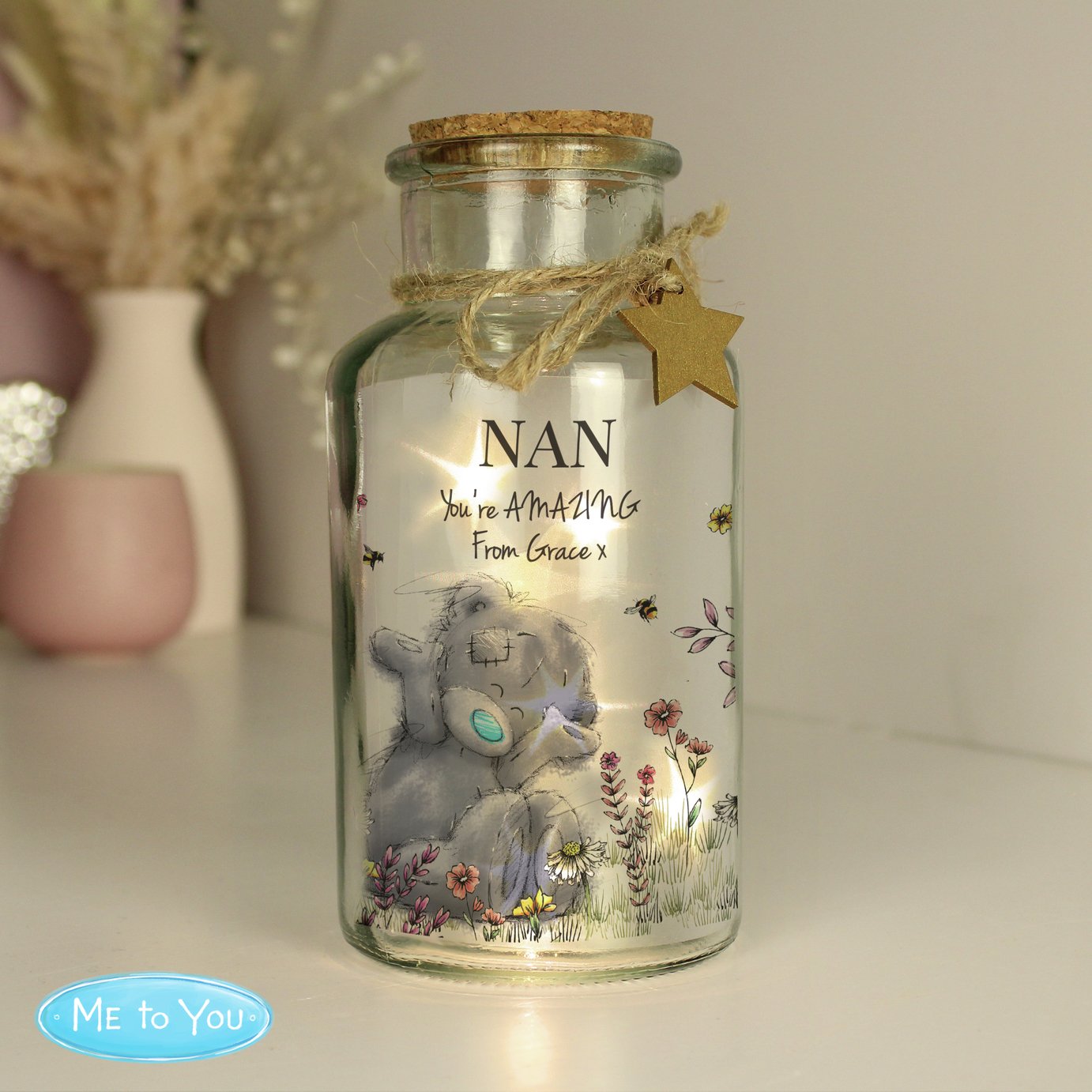 Personalise Message Floral LED Glass Jar Decoration
