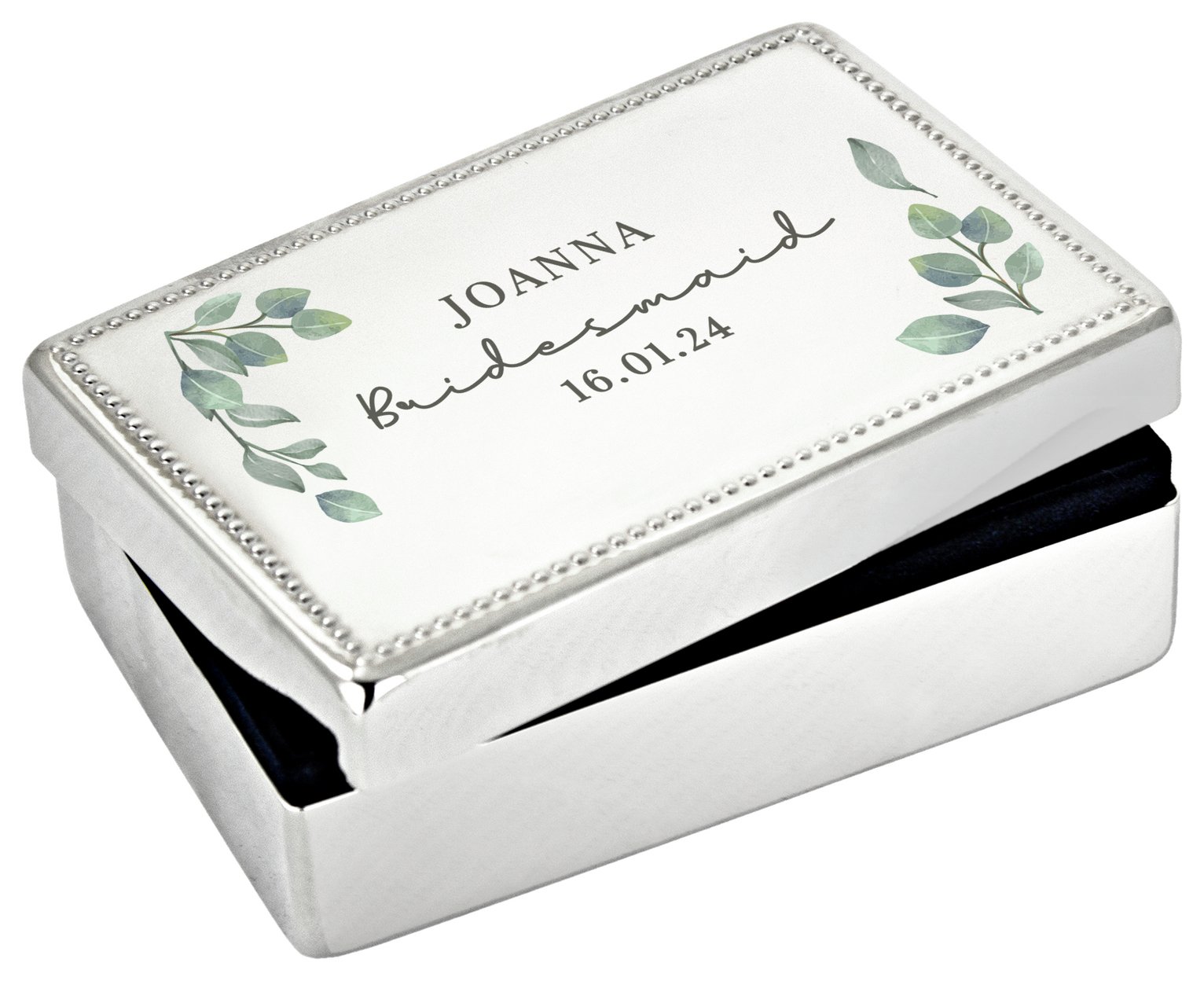 Personalised Message Botanical Rectangular Jewellery Box