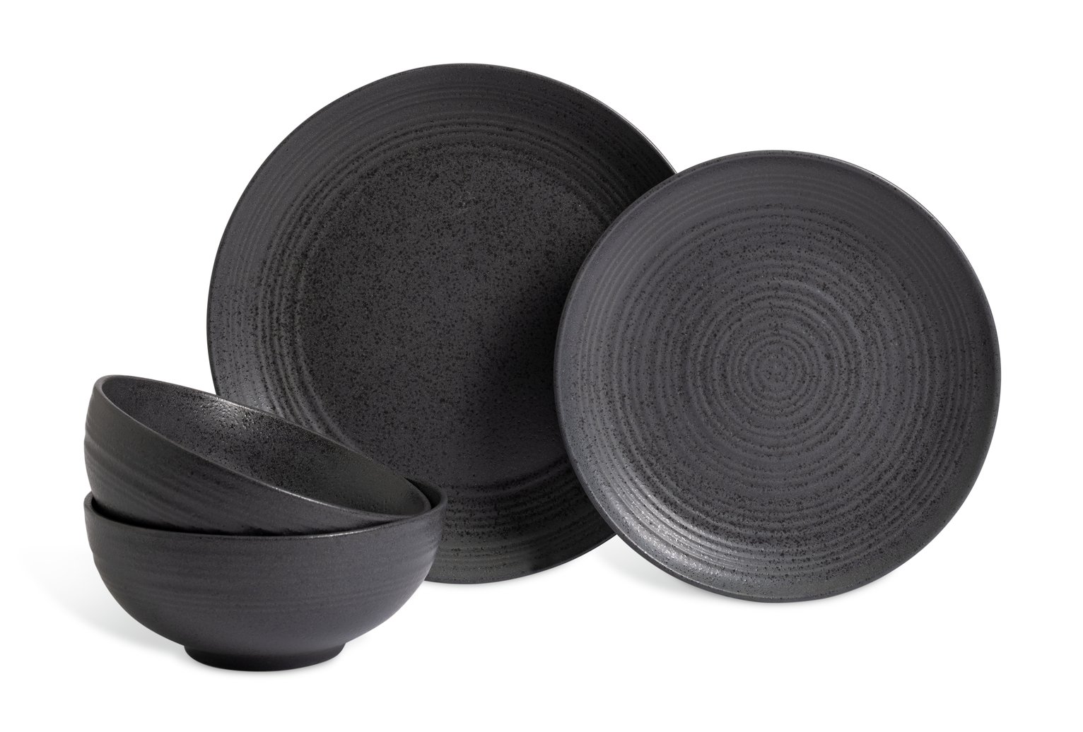 Habitat Textured Ripple 12 Piece Stoneware Dinner Set- Black