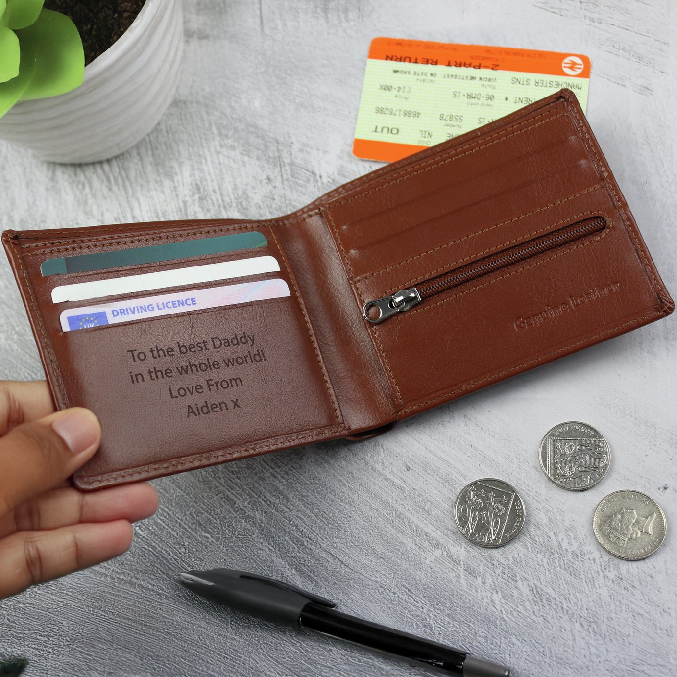 Personalised Message Tan Leather Wallet