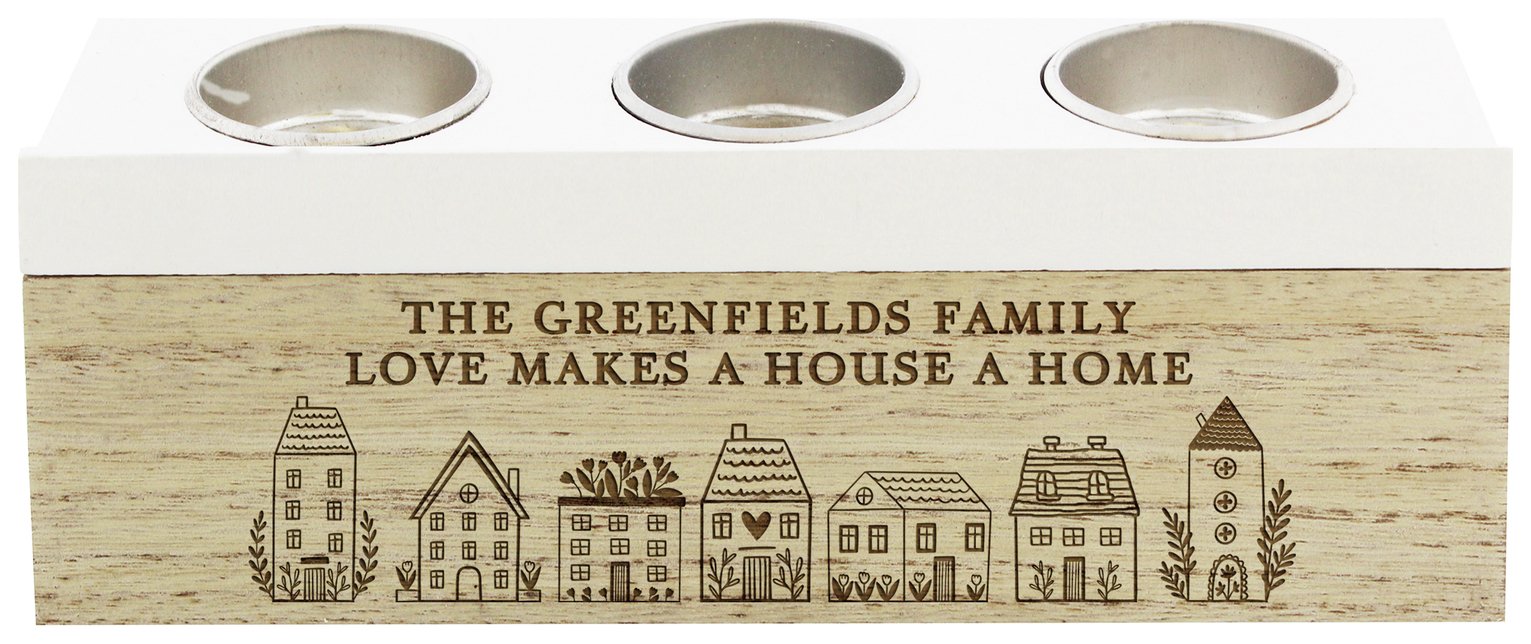Personalised Message Home Triple Tea Light Box Decoration