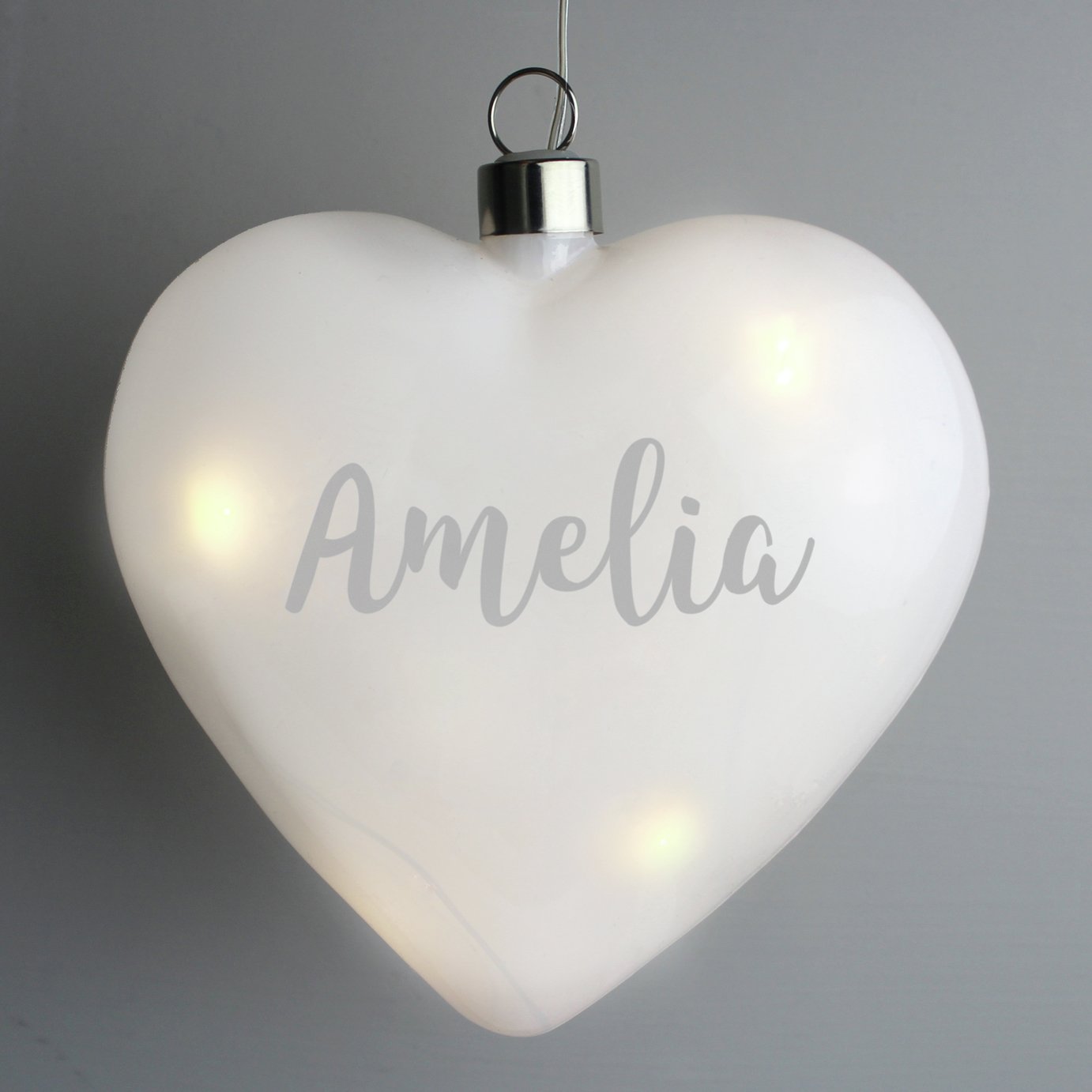 Personalised Message Name Only LED Glass Heart Decoration