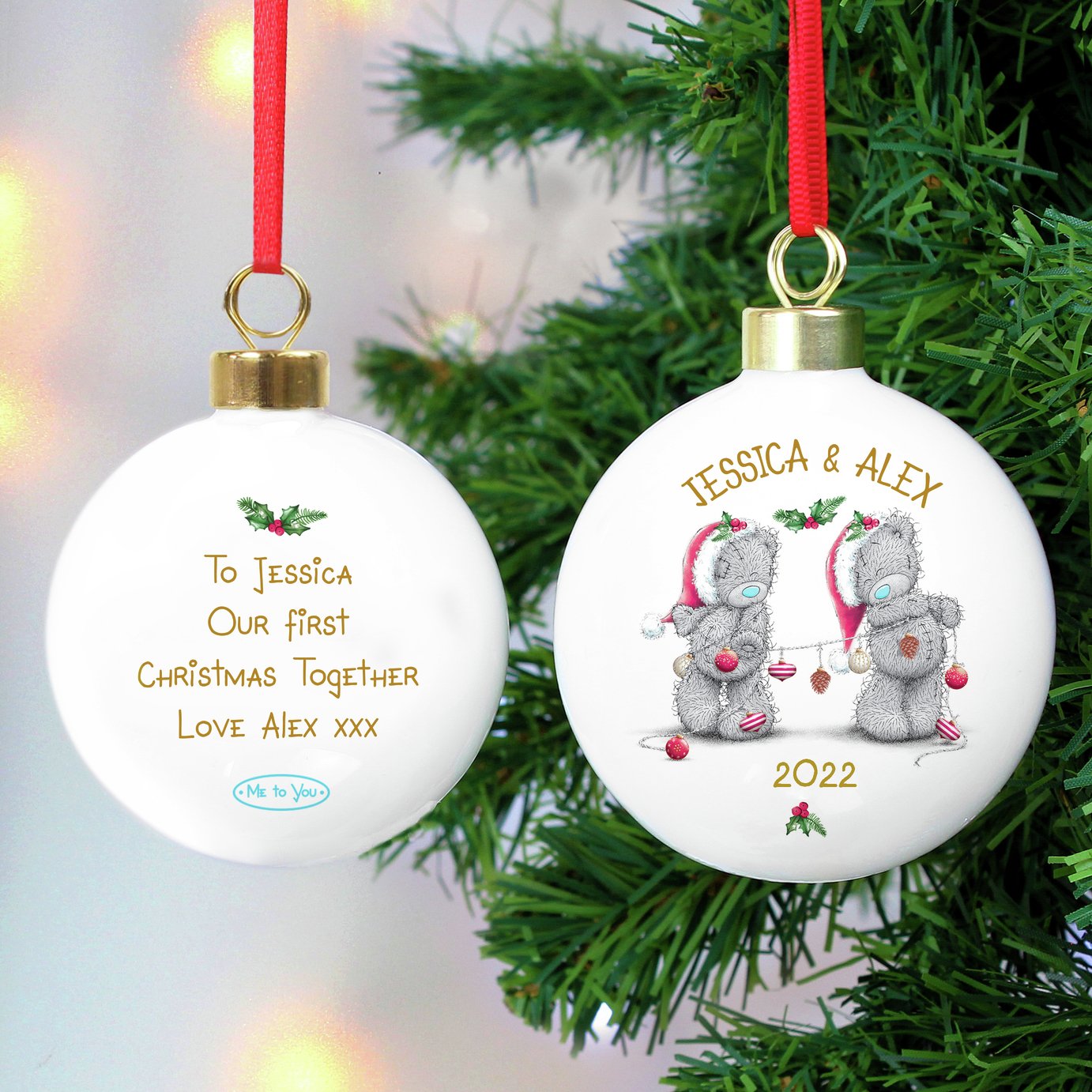 Personalised Message Me To You Couple Christmas Bauble-White