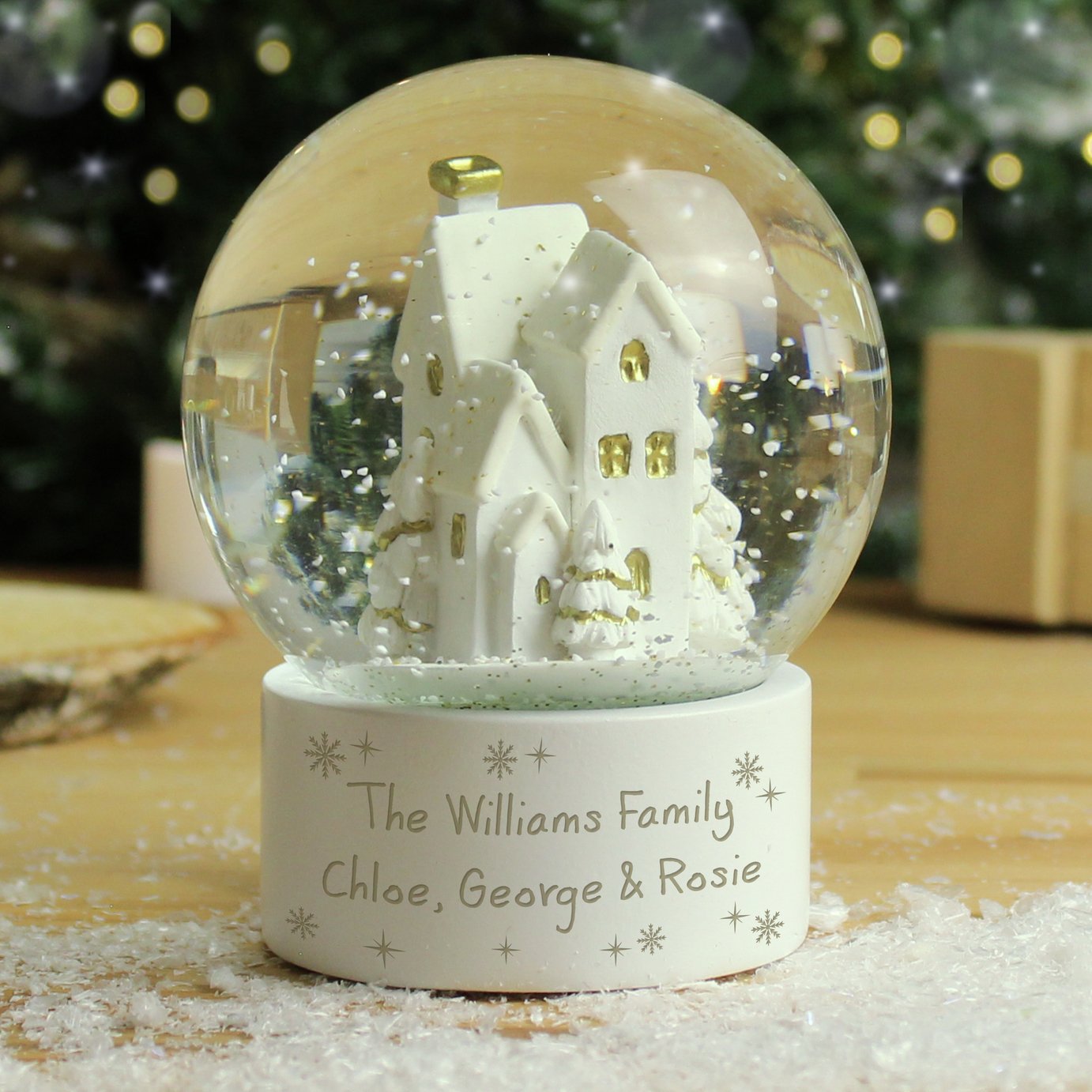 Personalised Message Village Glitter Christmas Snow Globe