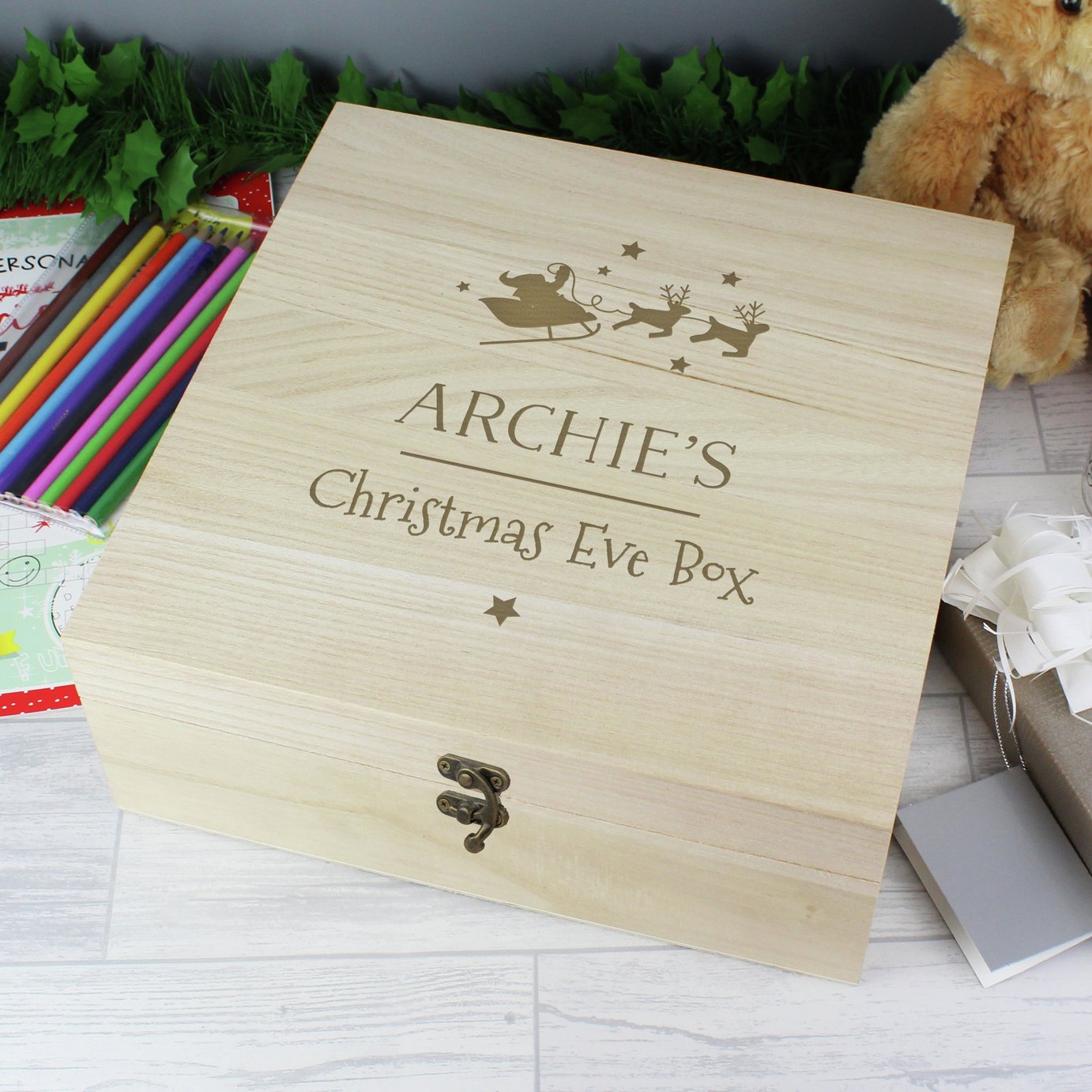 Personalised Message Wooden Christmas Eve Box
