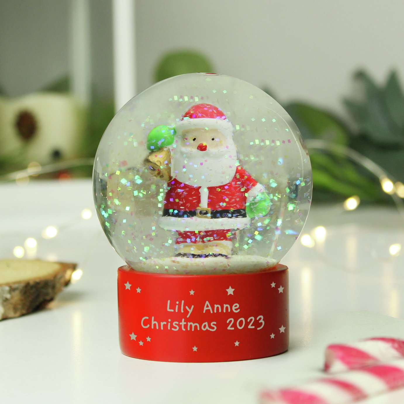 Personalised Message Red Santa Christmas Snow Globe