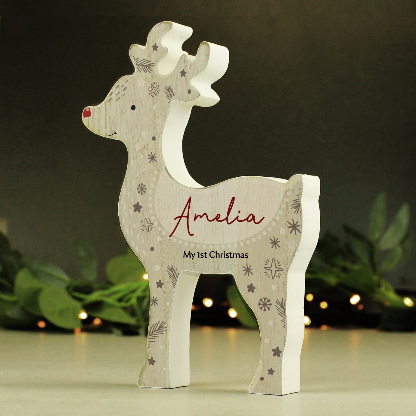 Personalised Message Red Nosed Reindeer Christmas Decoration