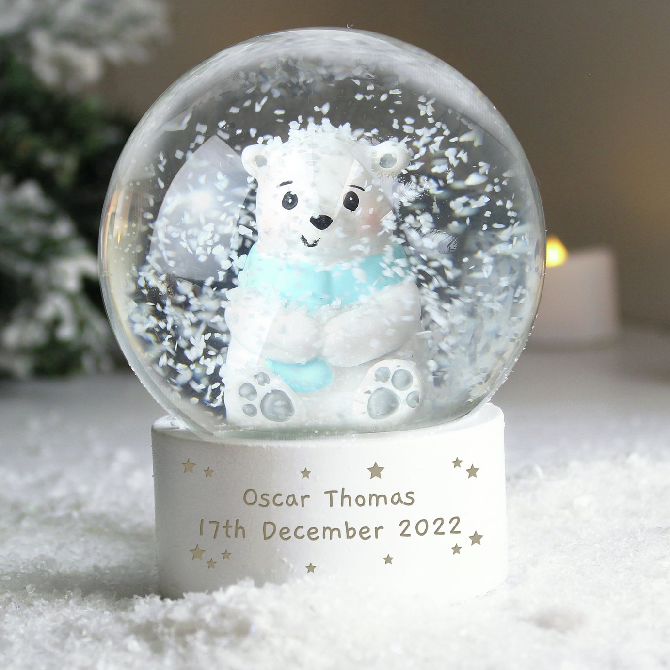 Personalised Message White Polar Bear Christmas Snow Globe