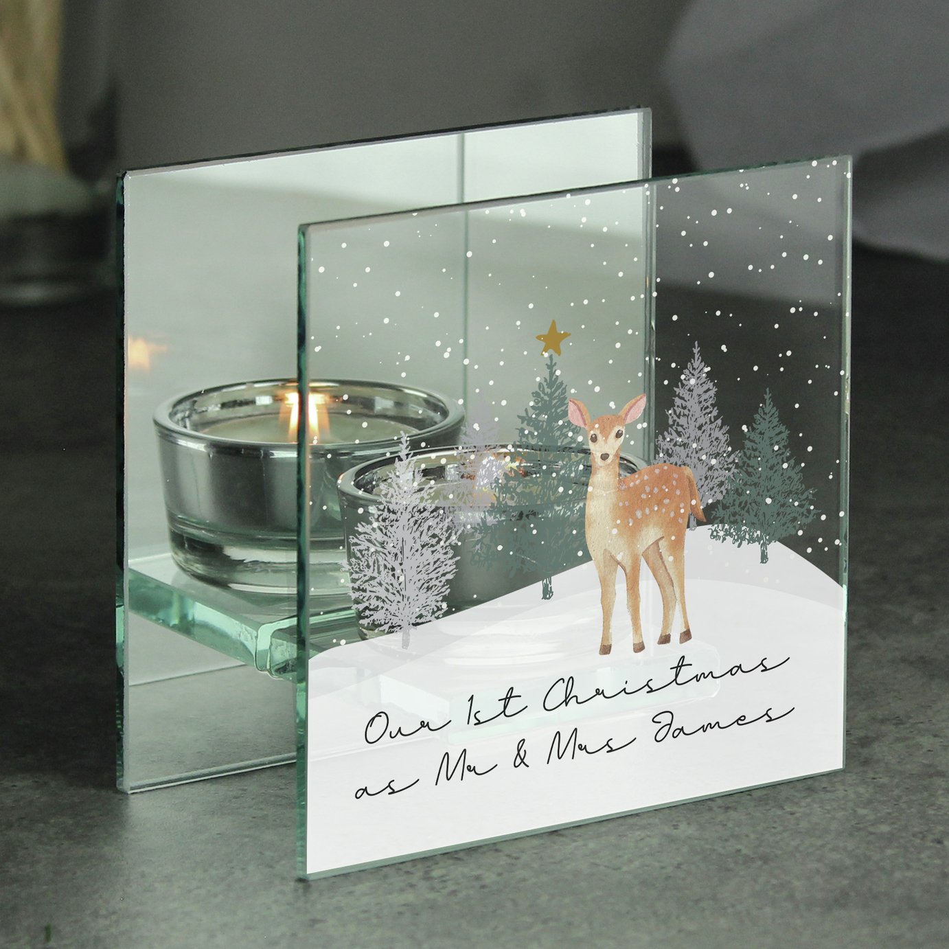Personalised Message Deer Candle Holder Christmas Decoration