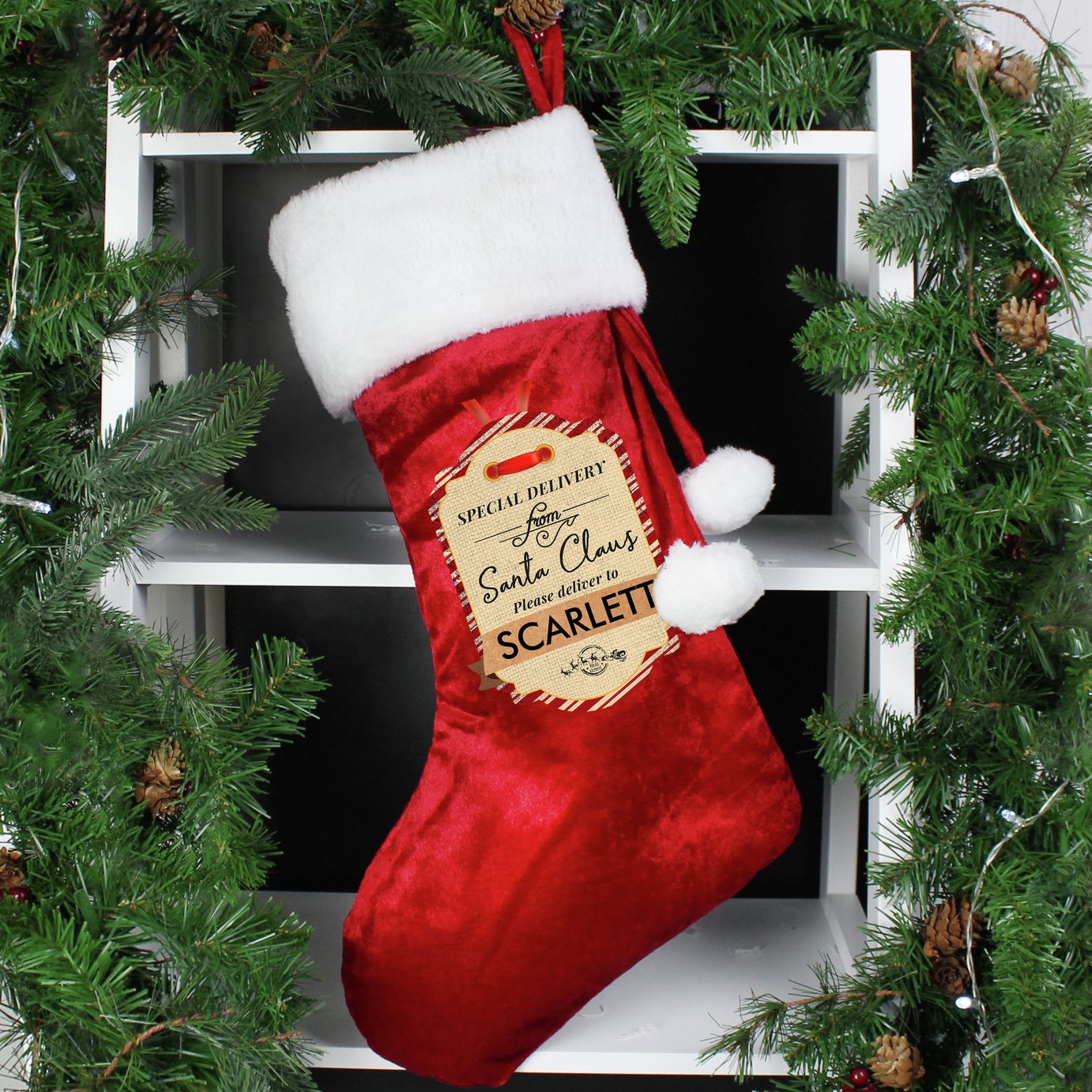 Personalised Message Special Delivery Red Christmas Stocking