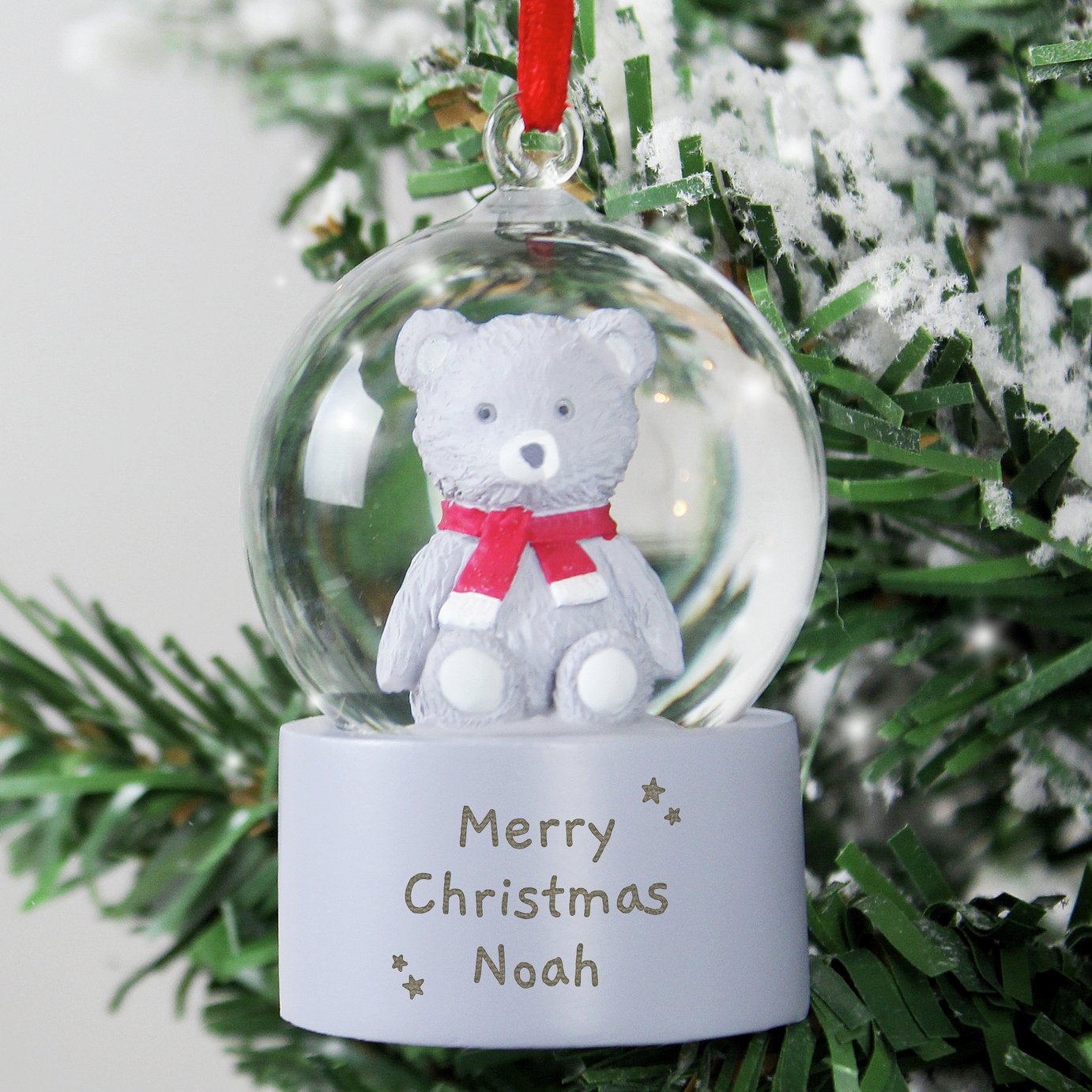 Personalised Message Teddy Bear Glitter Christmas Snow Globe