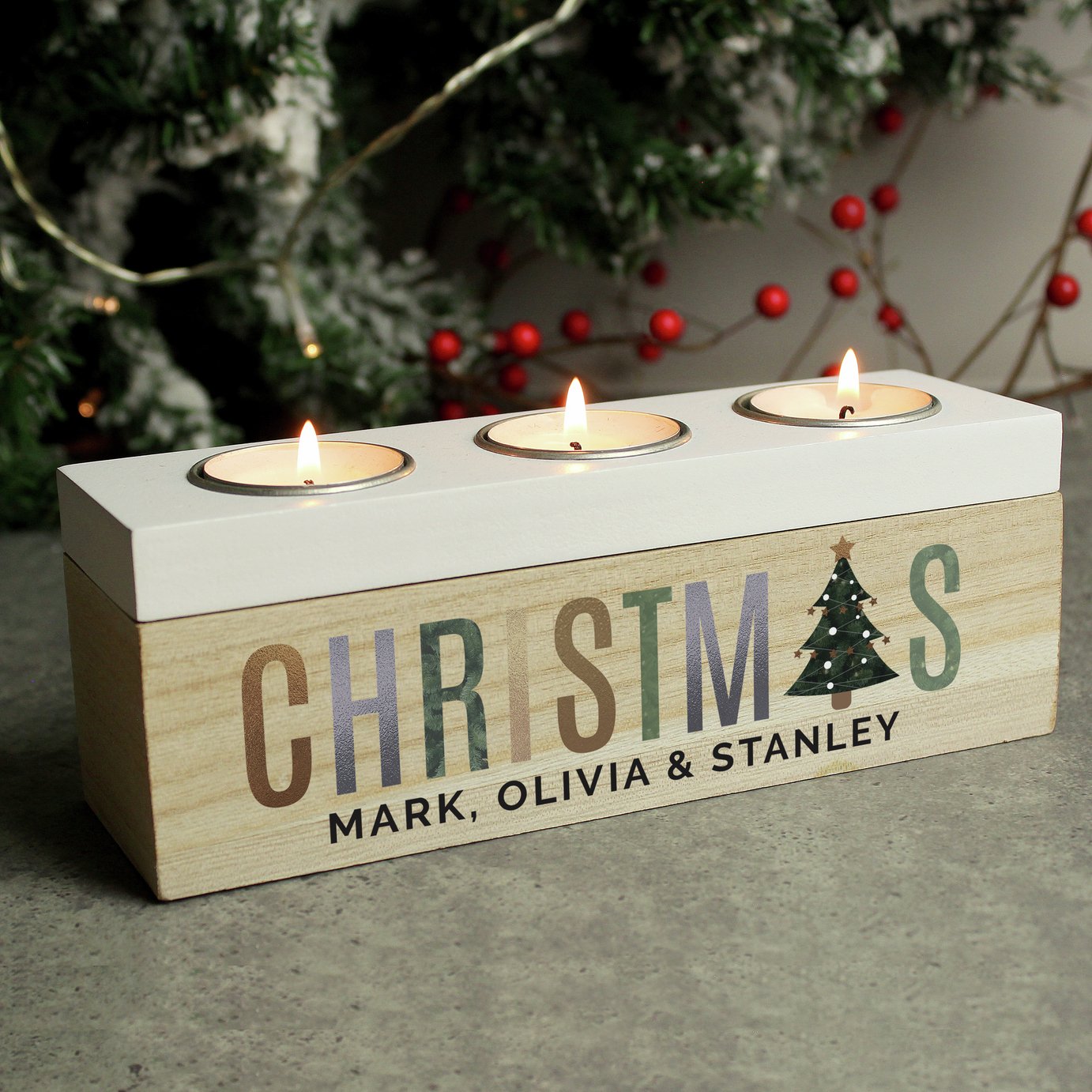 Personalised Message Tea Light Box Christmas Decoration