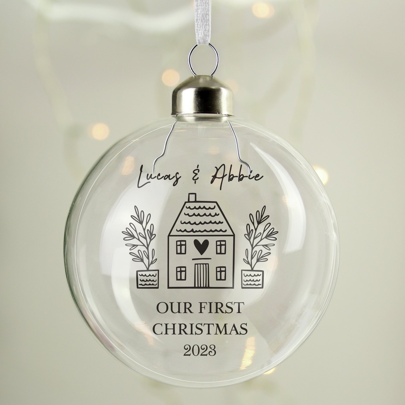 Personalised Message Home Our First Christmas Bauble - Clear