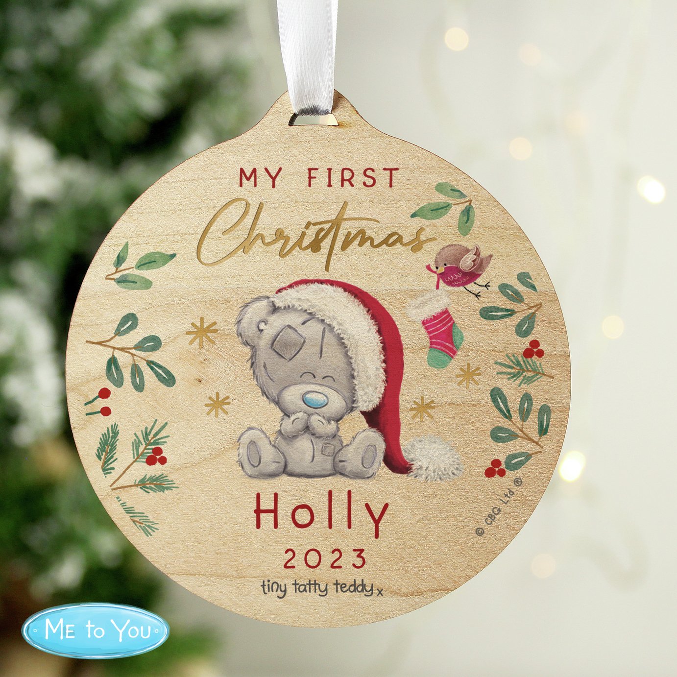 Personalised Message Wooden Teddy Christmas Tree Decoration