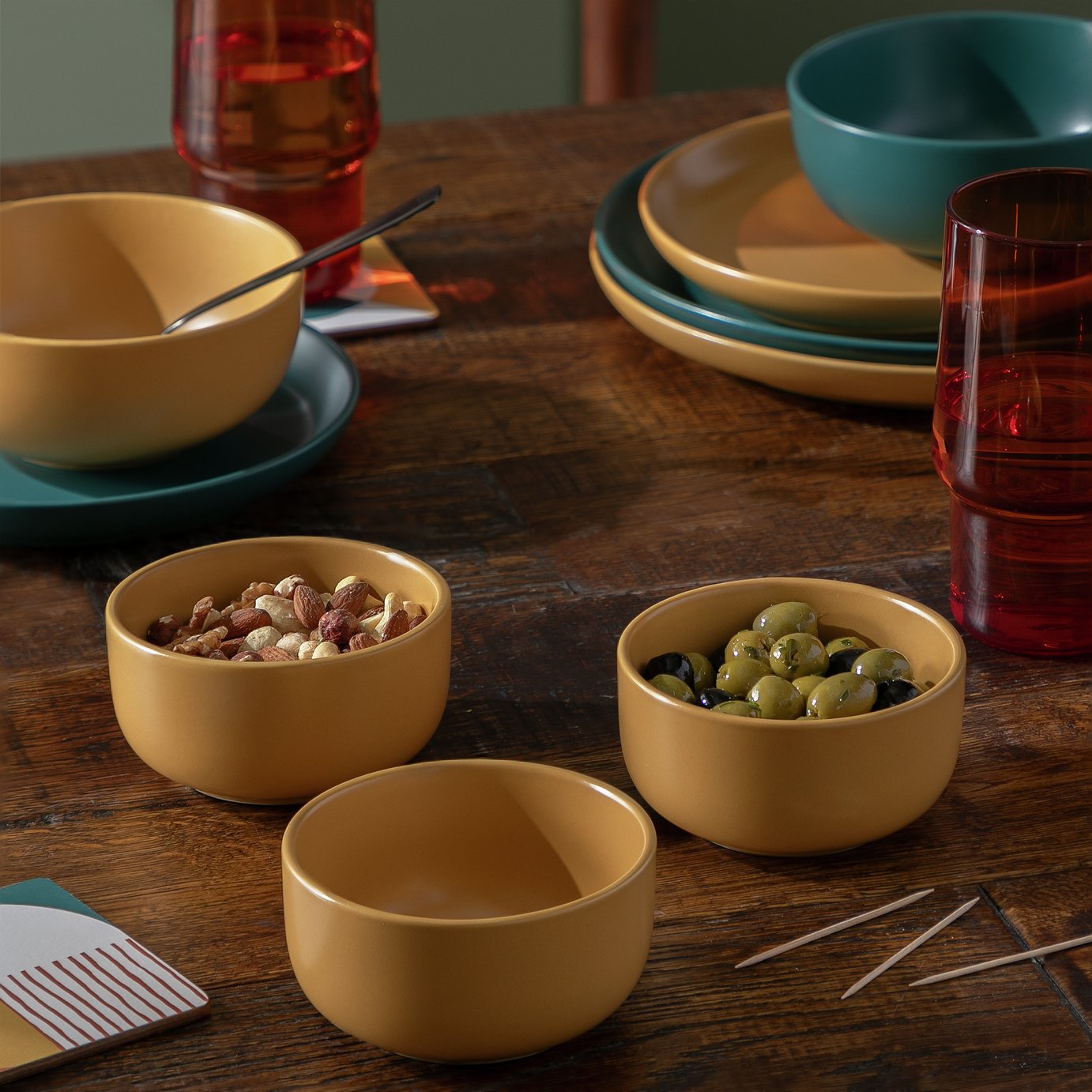 Habitat Matte Glaze 3 Piece Stoneware Nibble Bowls - Mustard