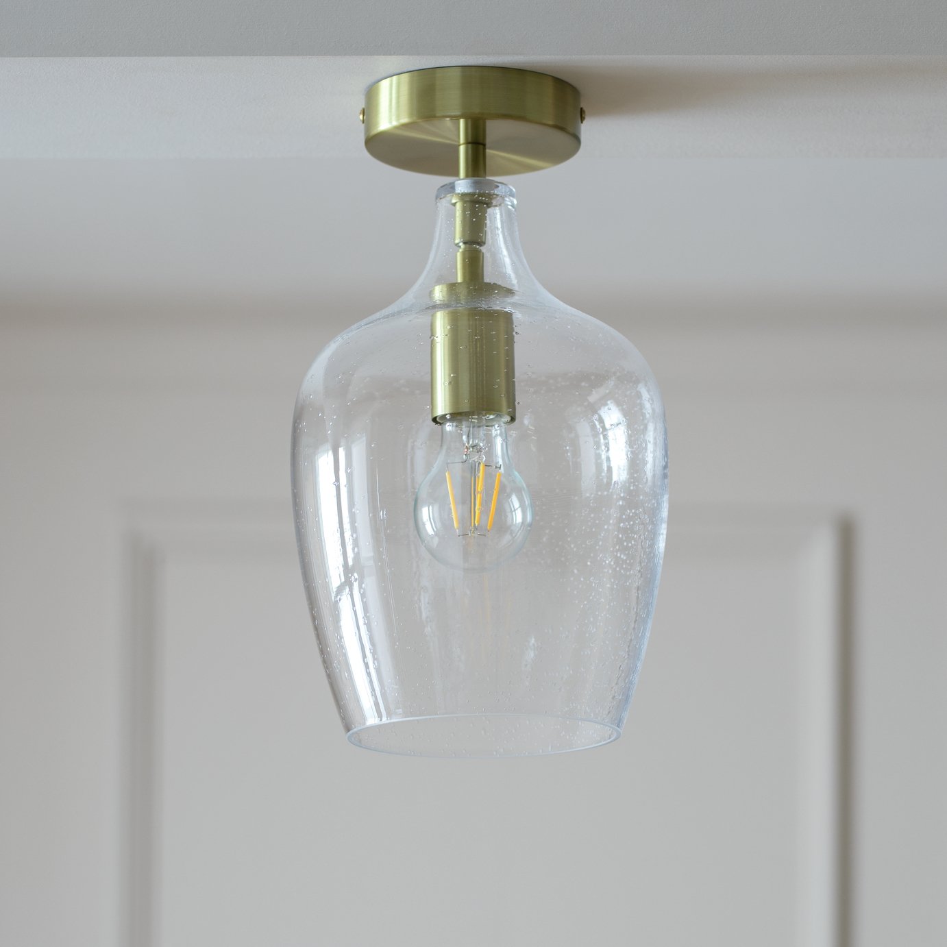 Habitat Abas Glass Flush to Ceiling Light - Satin Brass