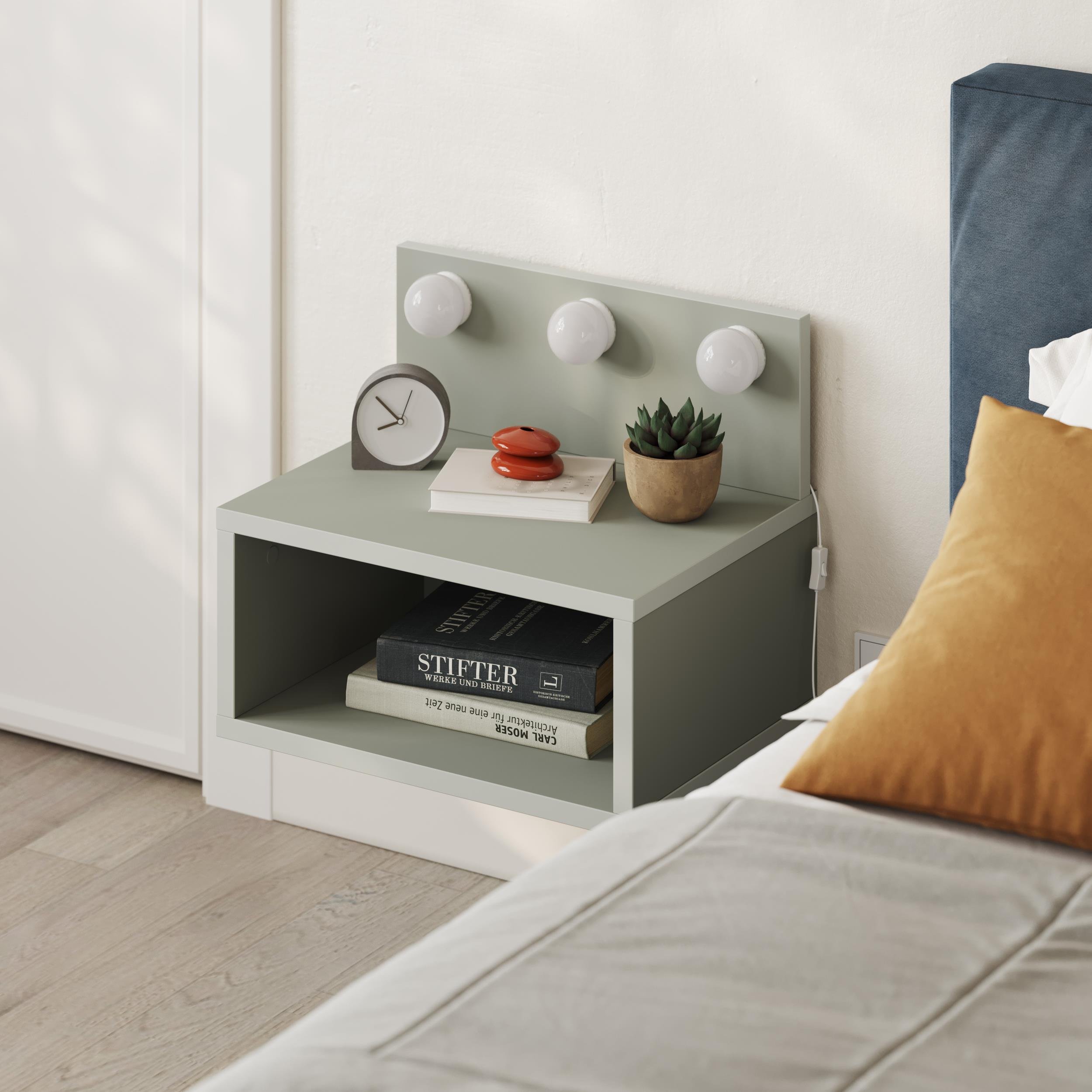 Decortie Treo Particleboard Wall-Mounted Bedside Unit - Sage Green