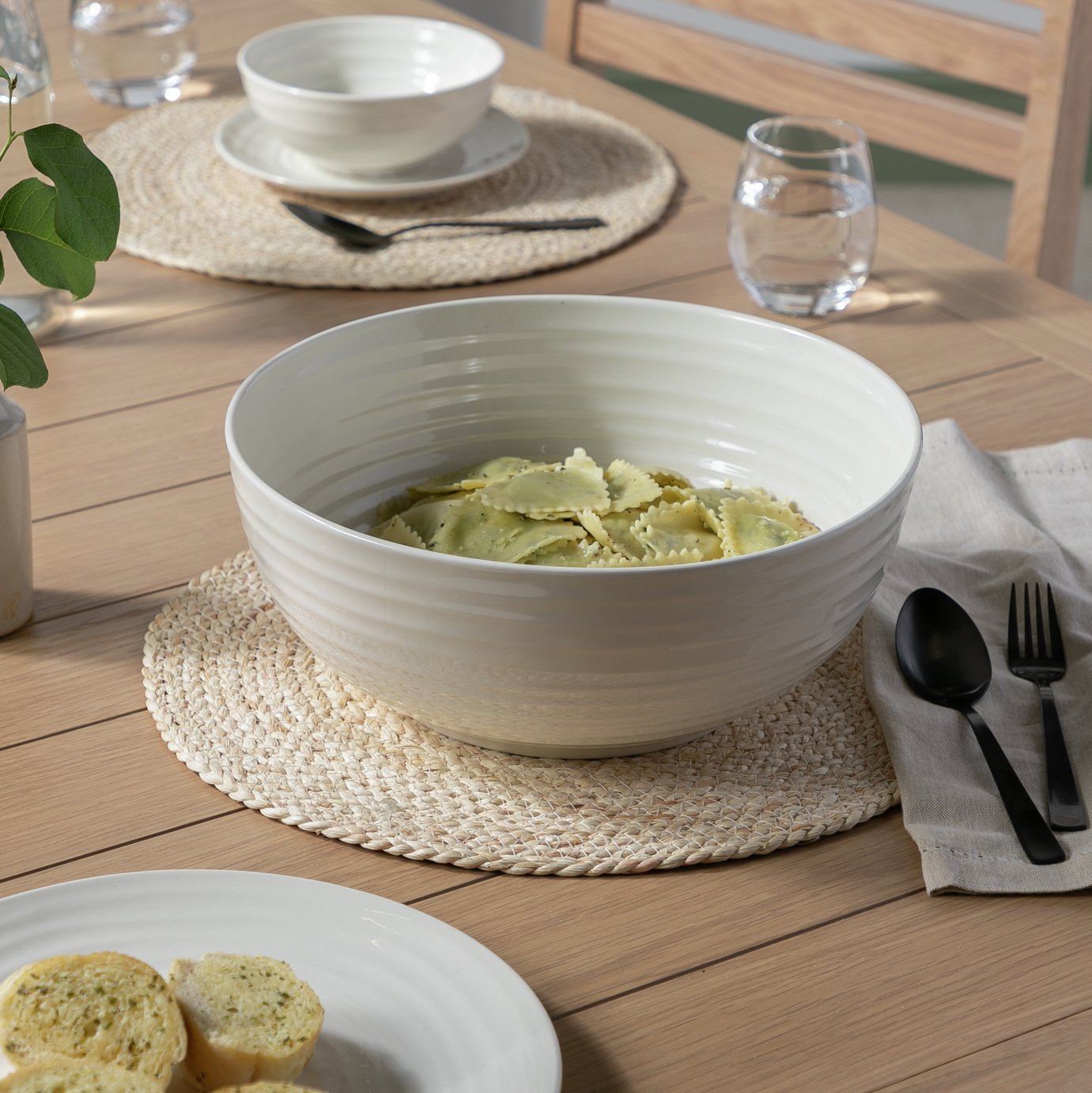 Habitat Ripple Stoneware Serving Bowl - Cream