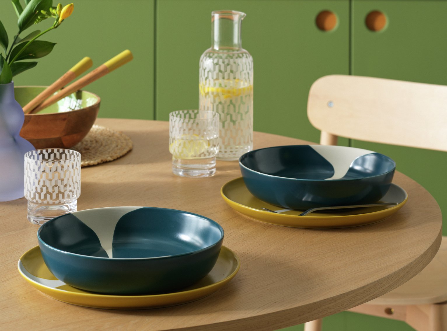 Habitat x Scion Lohko 4 Piece Stoneware Pasta Bowls - Blue