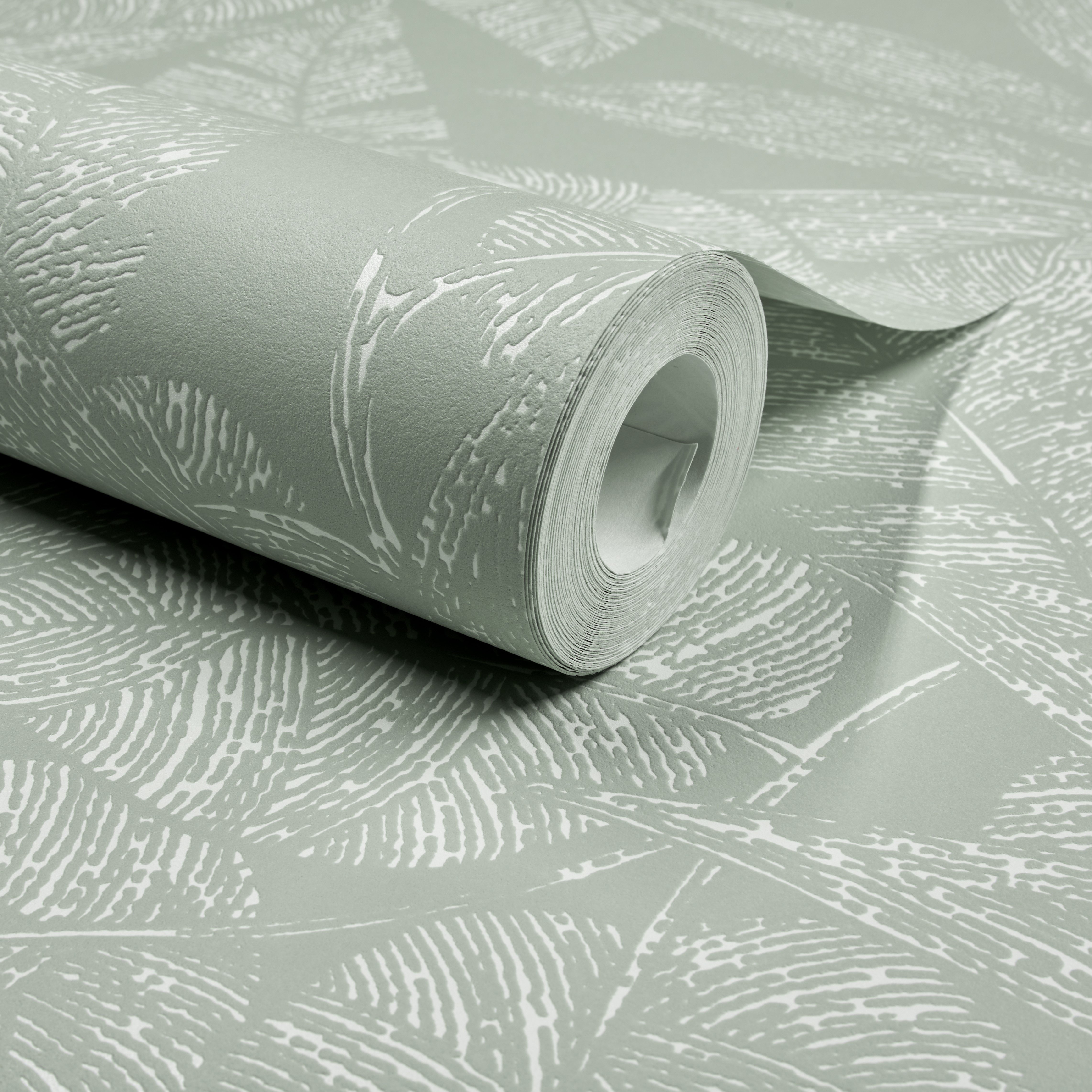 Grandeco Lorena Sketch Leaves Blown Vinyl Wallpaper - Sage Green