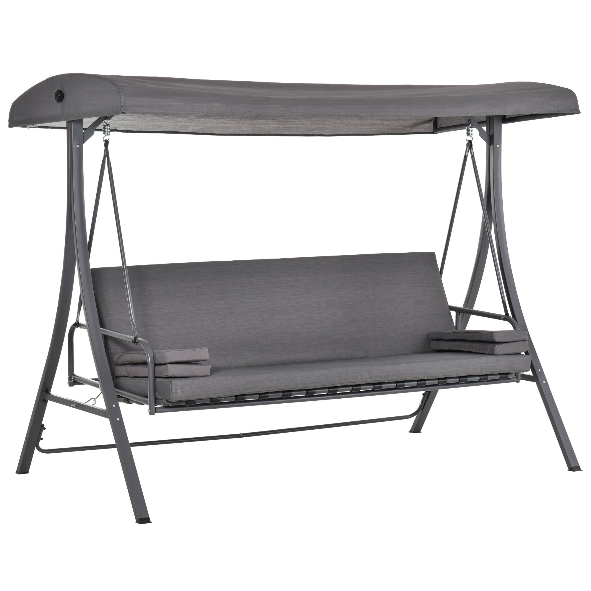 Outsunny 3 Seater 2-in-1 Adjustable Canopy Garden Swing Seat – Grey