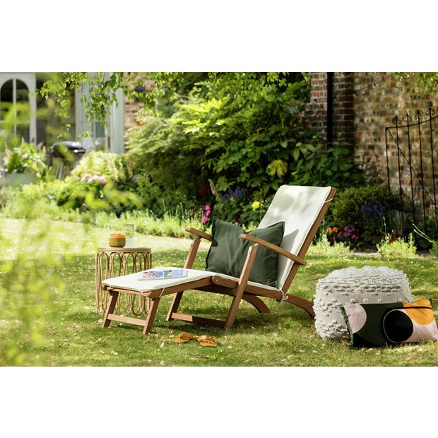 Buy Argos Home Folding Wooden Sun Lounger Cream Garden chairs