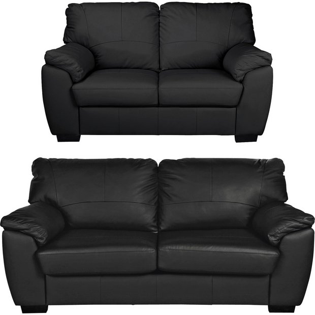 Black leather discount 2 seater sofa