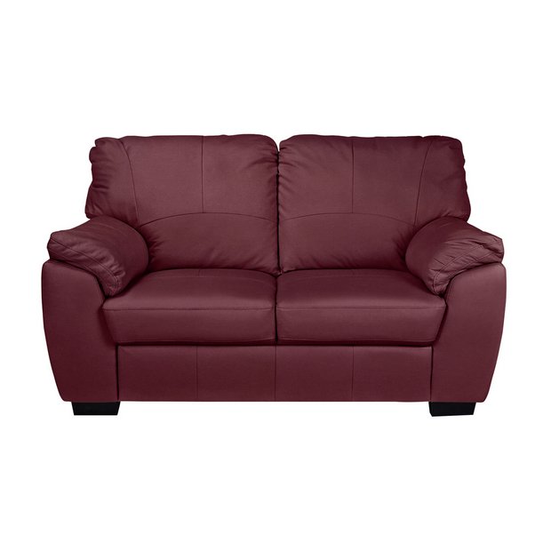 Red leather deals two seater sofa