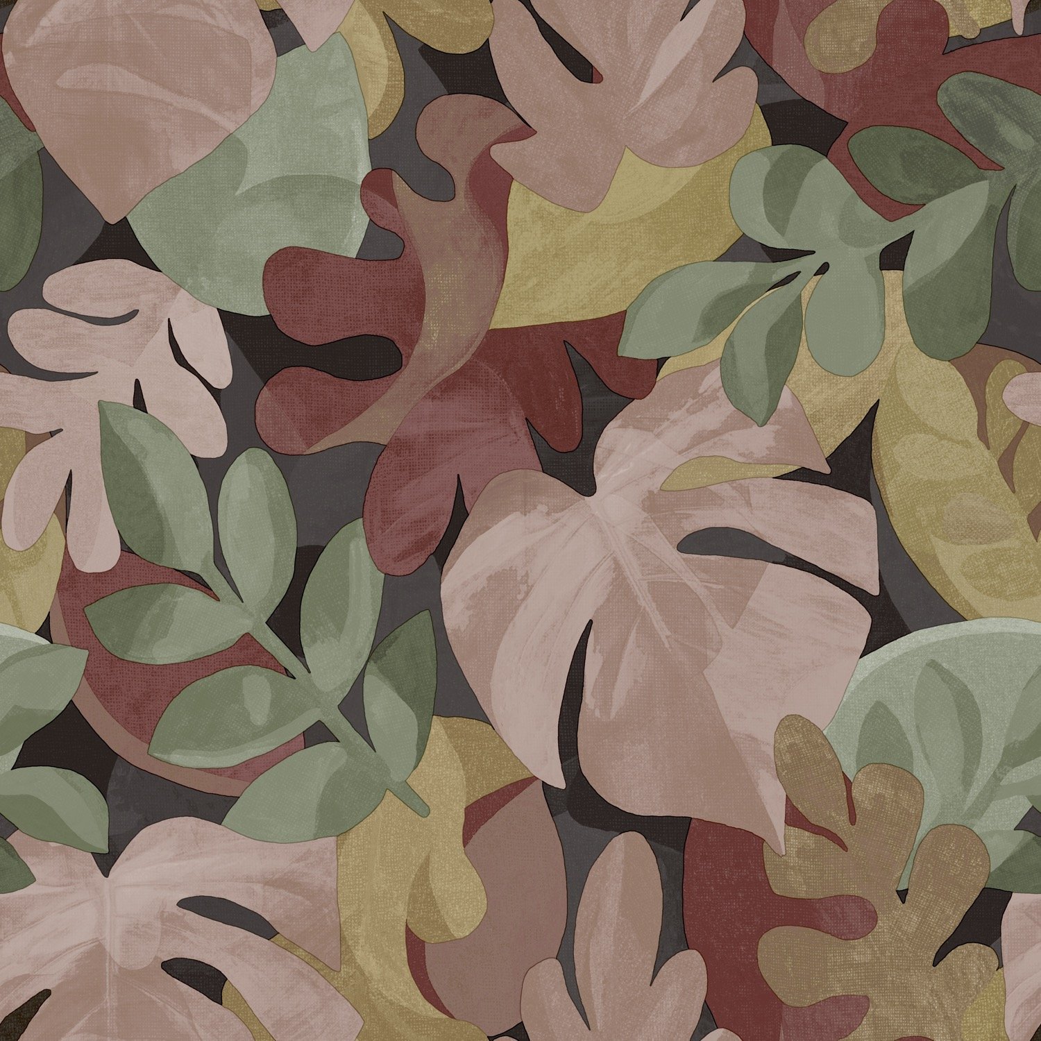 Grandeco Boutique Retro Leaf PVC-free Eco Wallpaper - Red Pink Multi