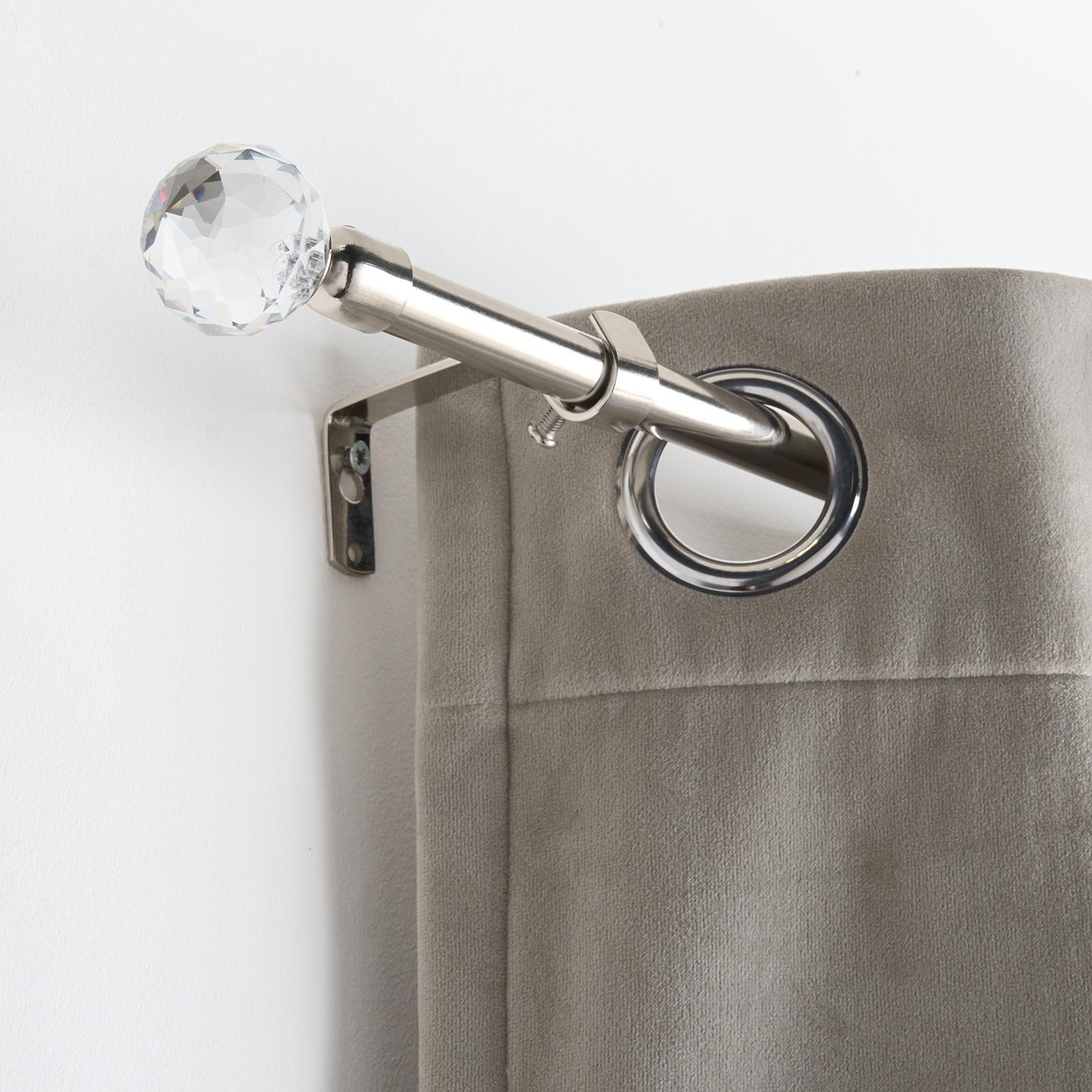 OHS 16mm Crystal Ball Extendable Curtain Pole 70-120cm - Silver