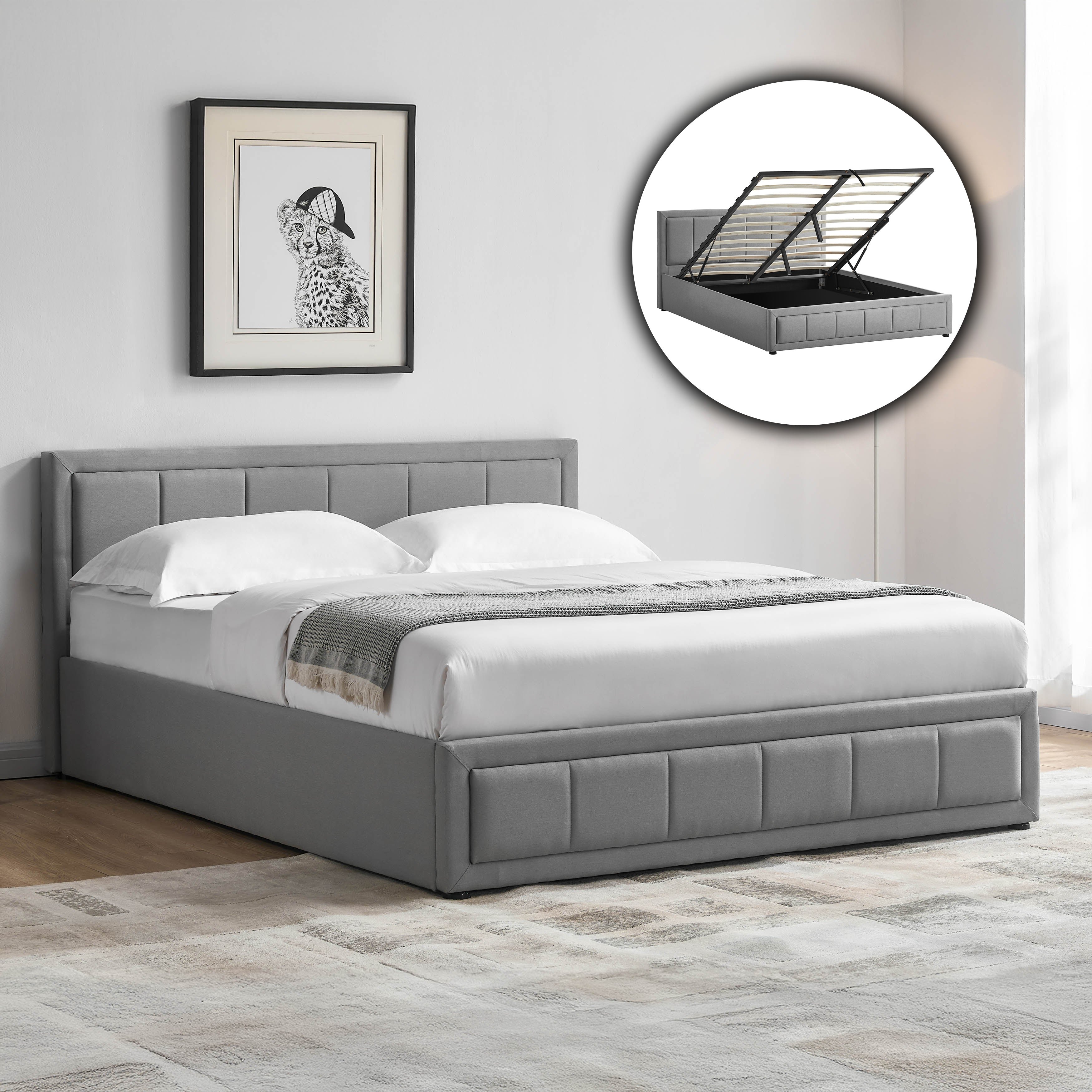 Vida Designs Vanita King Ottoman Fabric Bed - Light Grey